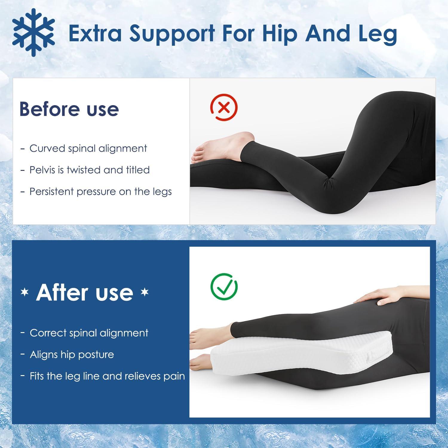 Cooling Leg Pillow for Side Sleepers 100% Cooling Fabric Knee Pillow for Side Sleeping, Leg Elevation Memory Foam Pillow for Hip/Back/Sciatica Pain Relief Helps Spine Alignment -13"x19" (Cooling, S)