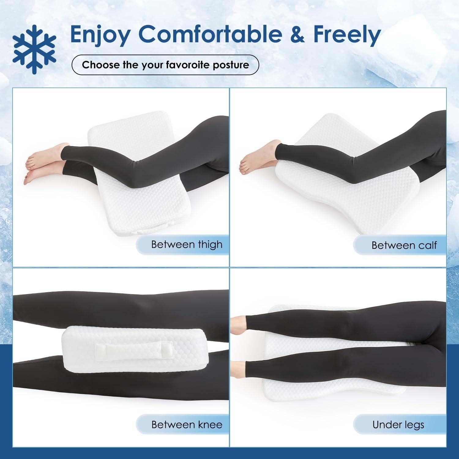 Cooling Leg Pillow for Side Sleepers 100% Cooling Fabric Knee Pillow for Side Sleeping, Leg Elevation Memory Foam Pillow for Hip/Back/Sciatica Pain Relief Helps Spine Alignment -13"x19" (Cooling, S)
