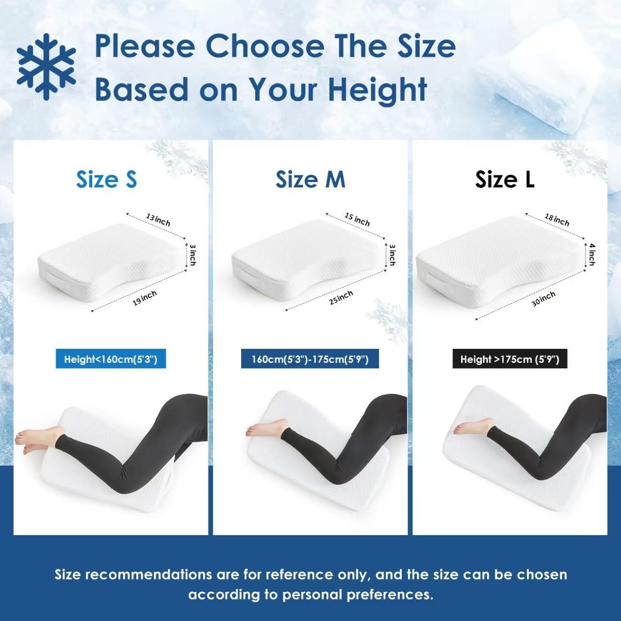 Cooling Leg Pillow for Side Sleepers 100% Cooling Fabric Knee Pillow for Side Sleeping, Leg Elevation Memory Foam Pillow for Hip/Back/Sciatica Pain Relief Helps Spine Alignment -13"x19" (Cooling, S)