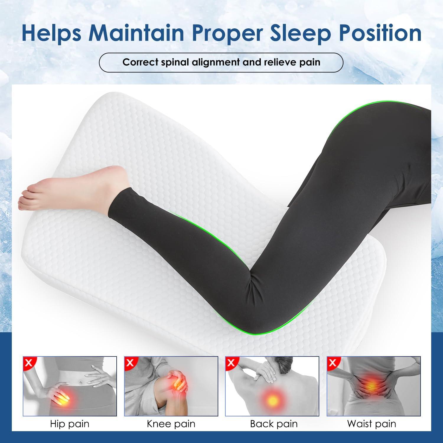 Cooling Leg Pillow for Side Sleepers 100% Cooling Fabric Knee Pillow for Side Sleeping, Leg Elevation Memory Foam Pillow for Hip/Back/Sciatica Pain Relief Helps Spine Alignment -13"x19" (Cooling, S)