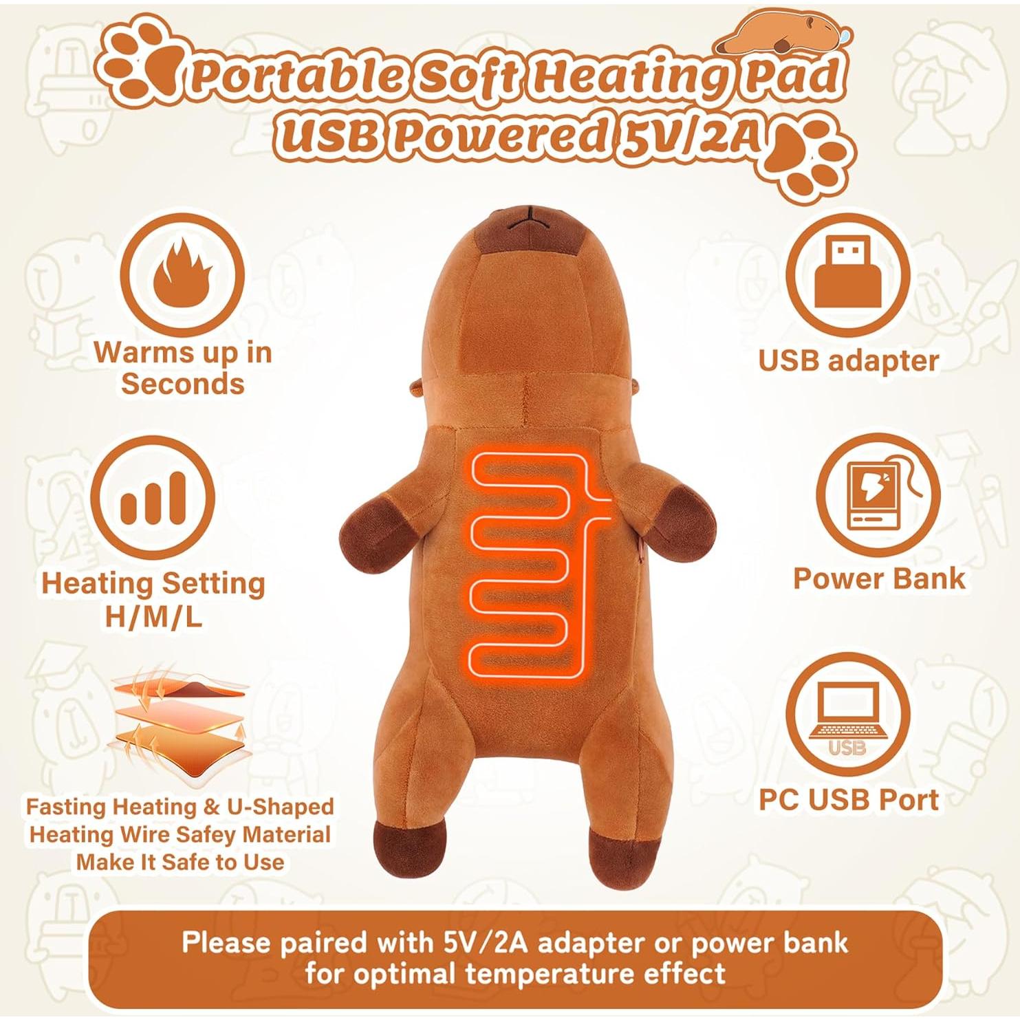 Almohadilla Térmica Eléctrica Capibara 35.56 cm USB Alivio Dolor