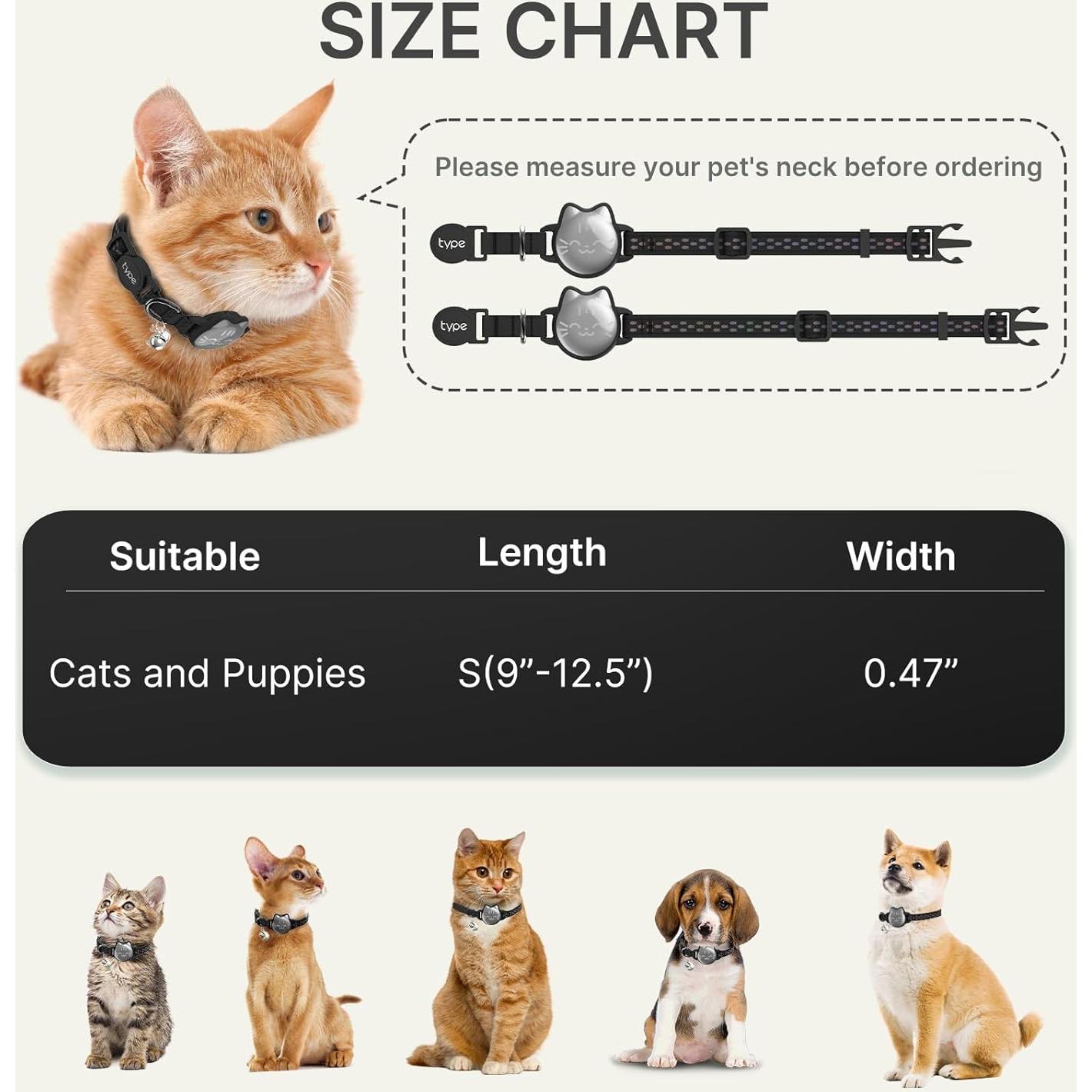 Waterproof Airtag Cat Collar, Breakaway Cat Airtag Collar with Luminous & Reflective Fish Pattern, Lightweight Kitten Collars for Apple Air tag, Hidden GPS Tracker Holder for Cats, Kittens(9-13")