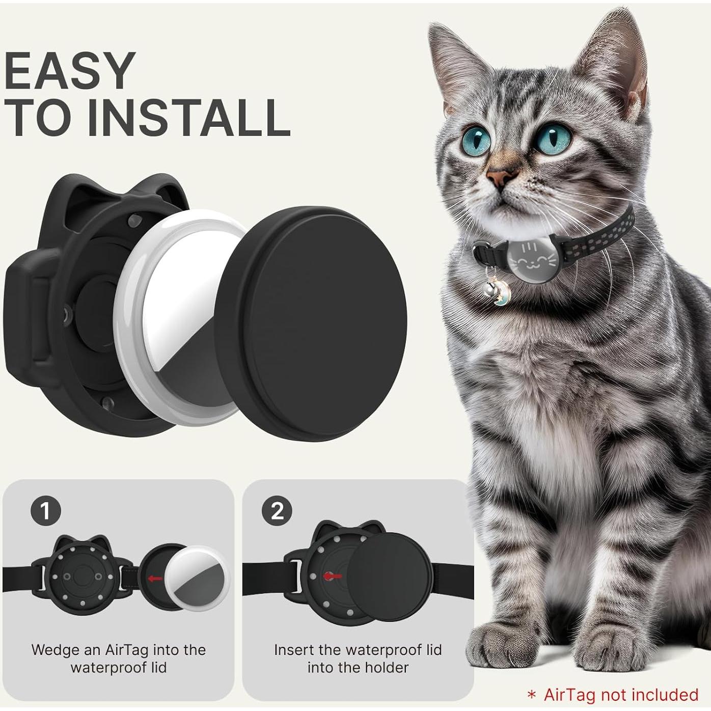 Waterproof Airtag Cat Collar, Breakaway Cat Airtag Collar with Luminous & Reflective Fish Pattern, Lightweight Kitten Collars for Apple Air tag, Hidden GPS Tracker Holder for Cats, Kittens(9-13")