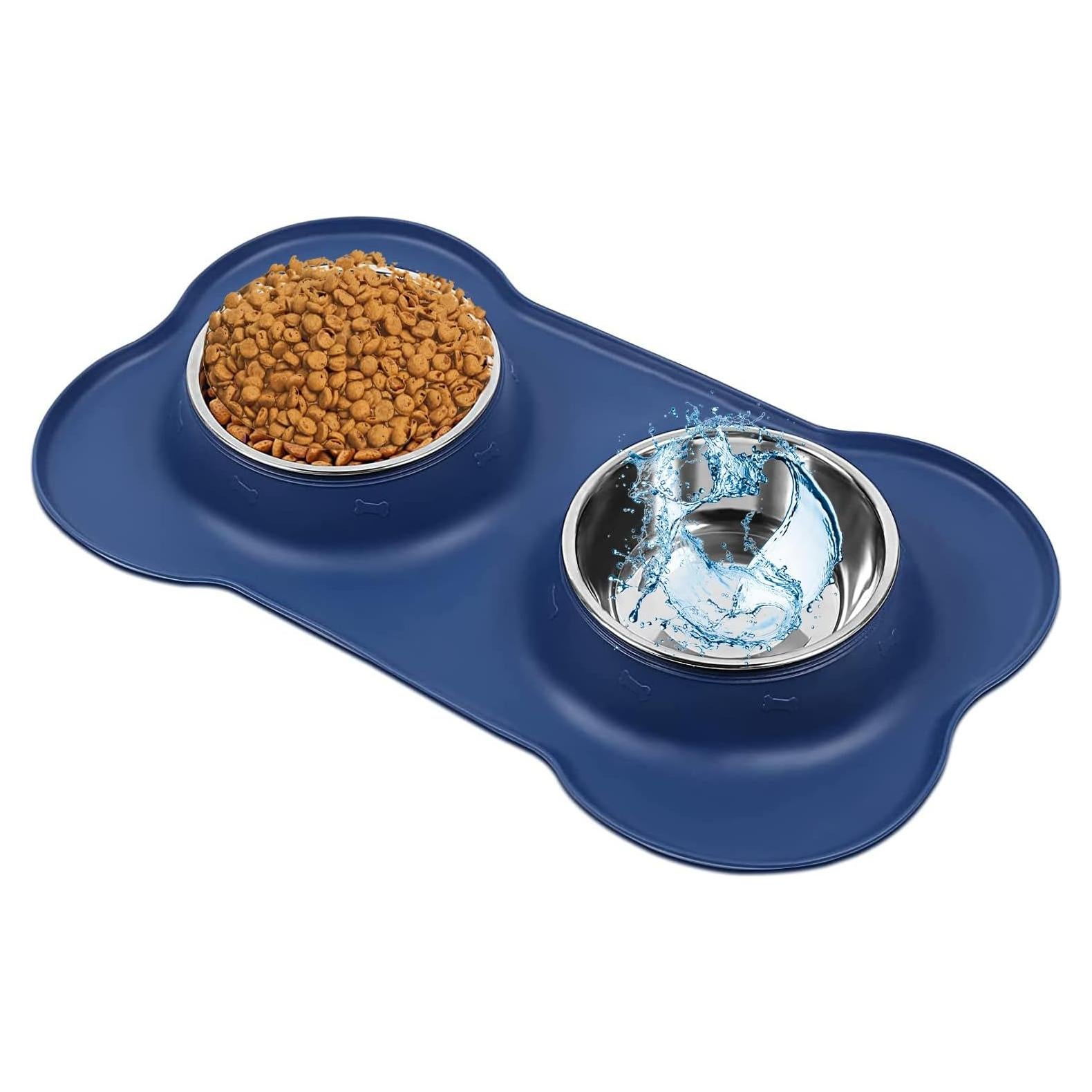 Cuencos Dobles para Perros AsFrost Acero Inoxidable 12oz Azul