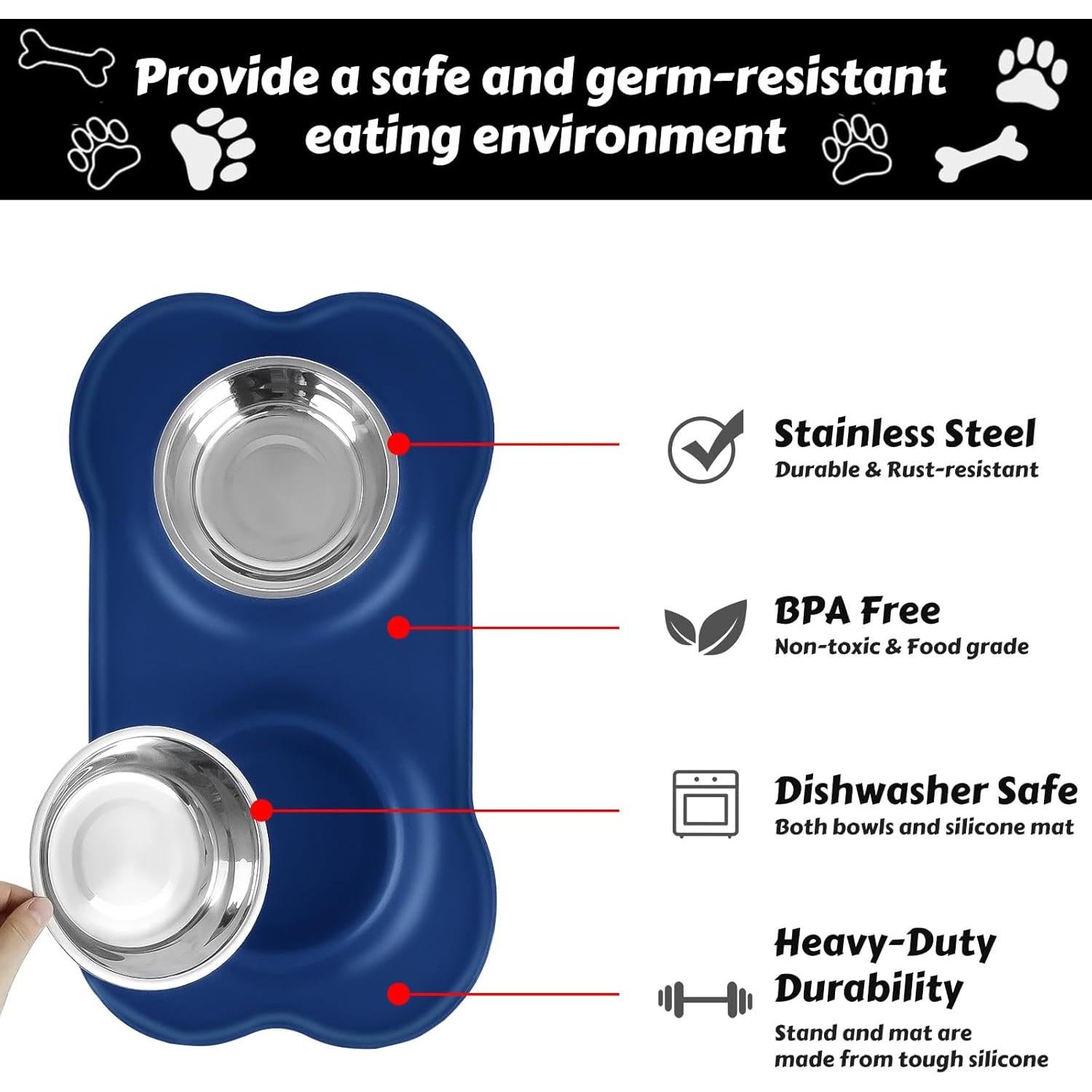 Cuencos Dobles para Perros AsFrost Acero Inoxidable 12oz Azul