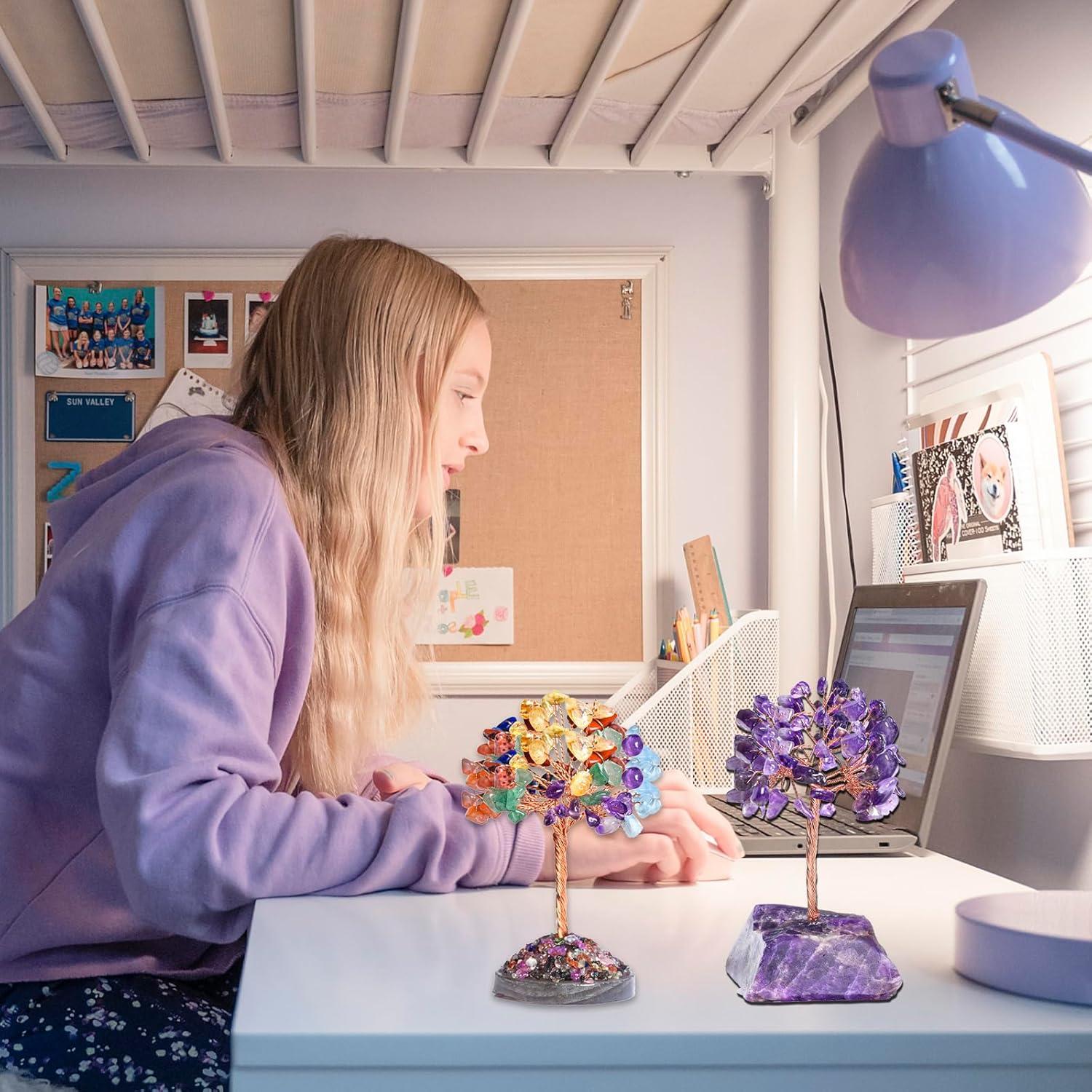 Amethyst Crystal Tree of Life,Money Tree Decorations,Crystals and Healing Stones,Reiki Positive Energy Gemstones,Purple Room Office Desk Feng Shui Decor Meditation Gifts for Women