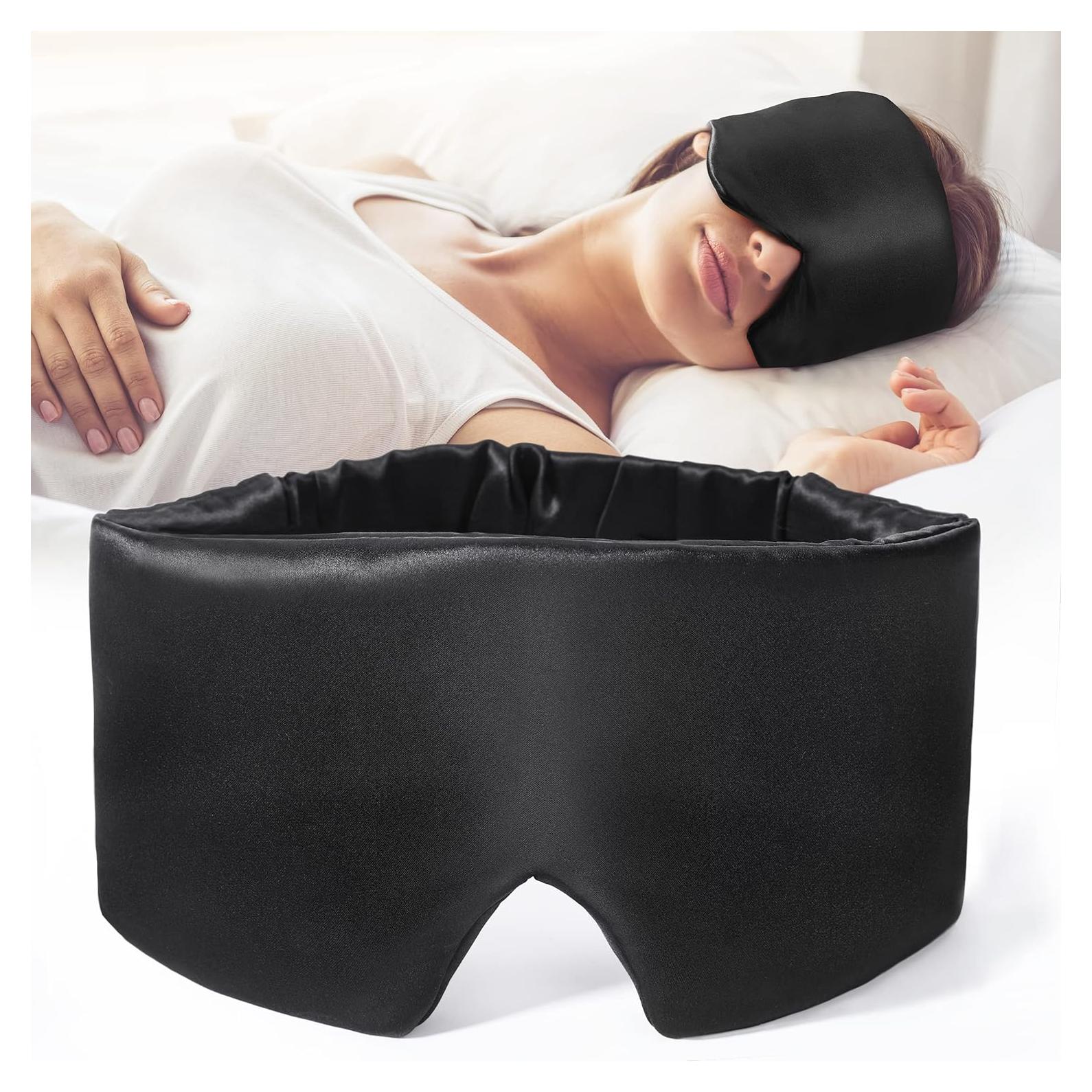 Máscara de Sueño de Seda FRESHME Negra 100% Pura y Cómoda