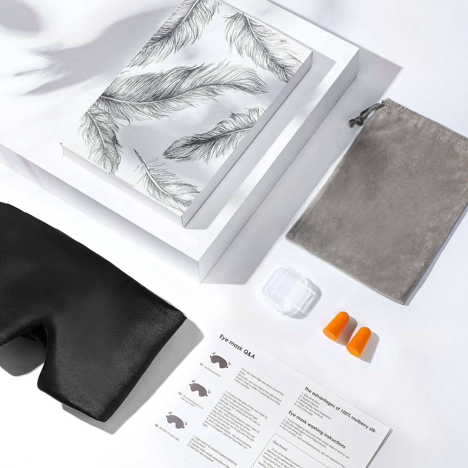 Máscara de Sueño de Seda FRESHME Negra 100% Pura y Cómoda