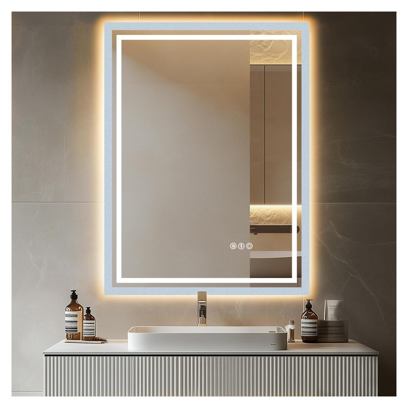 Espejo de baño LED AFMMFA 60.96x81.28 cm con anti-vaho