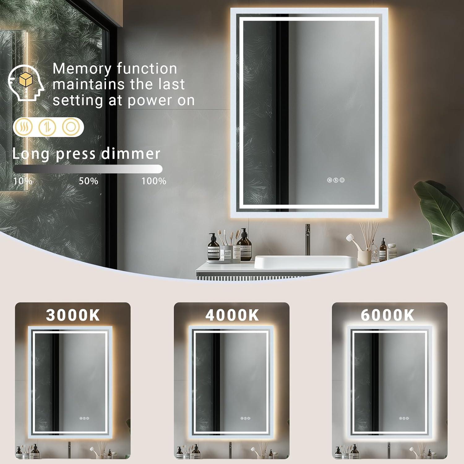 Espejo de baño LED AFMMFA 60.96x81.28 cm con anti-vaho