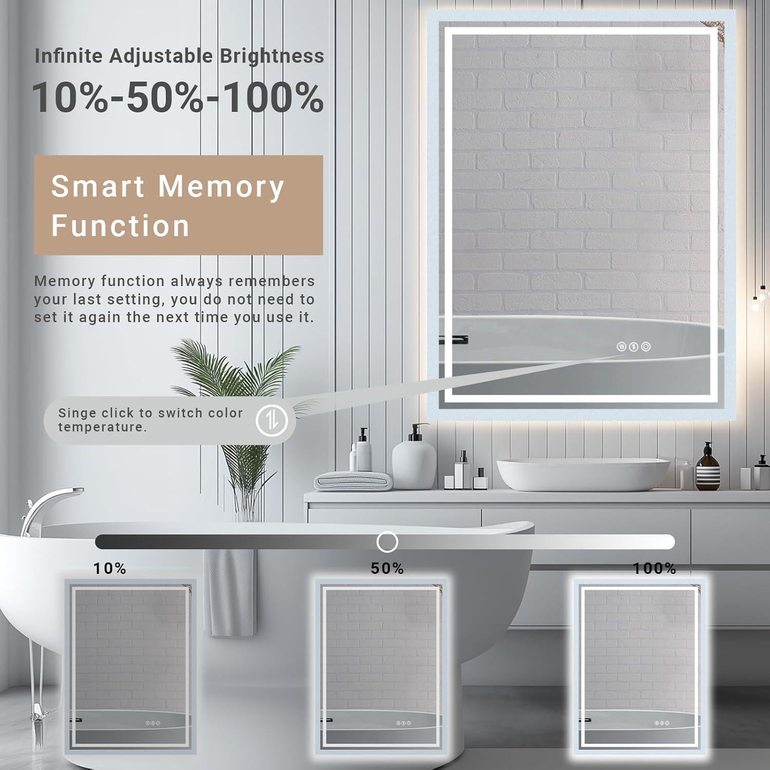 Espejo de baño LED AFMMFA 60.96x81.28 cm con anti-vaho