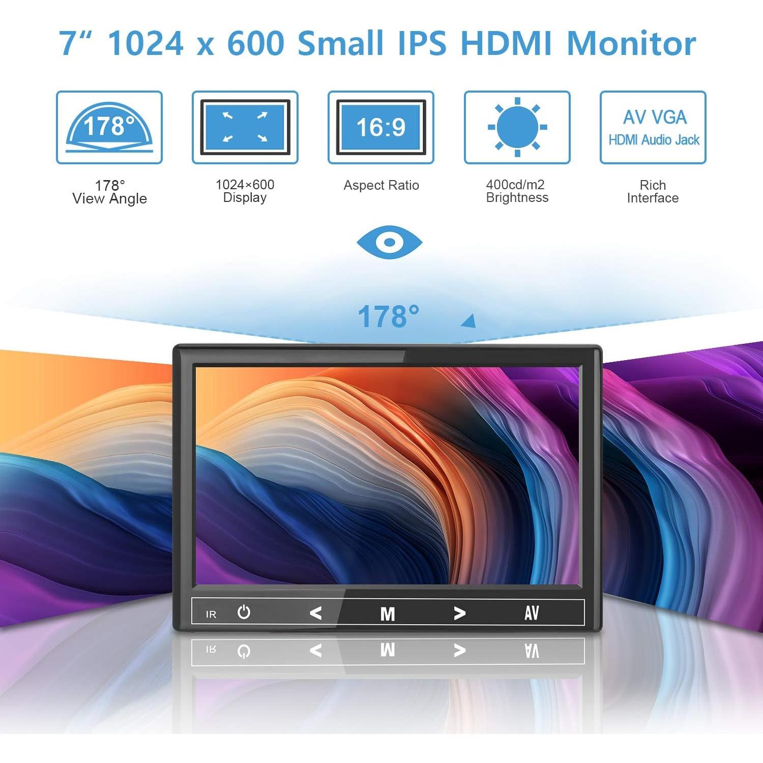 Monitor Mini 7" Haiway HDMI VGA AV 1024x600 IPS Portátil