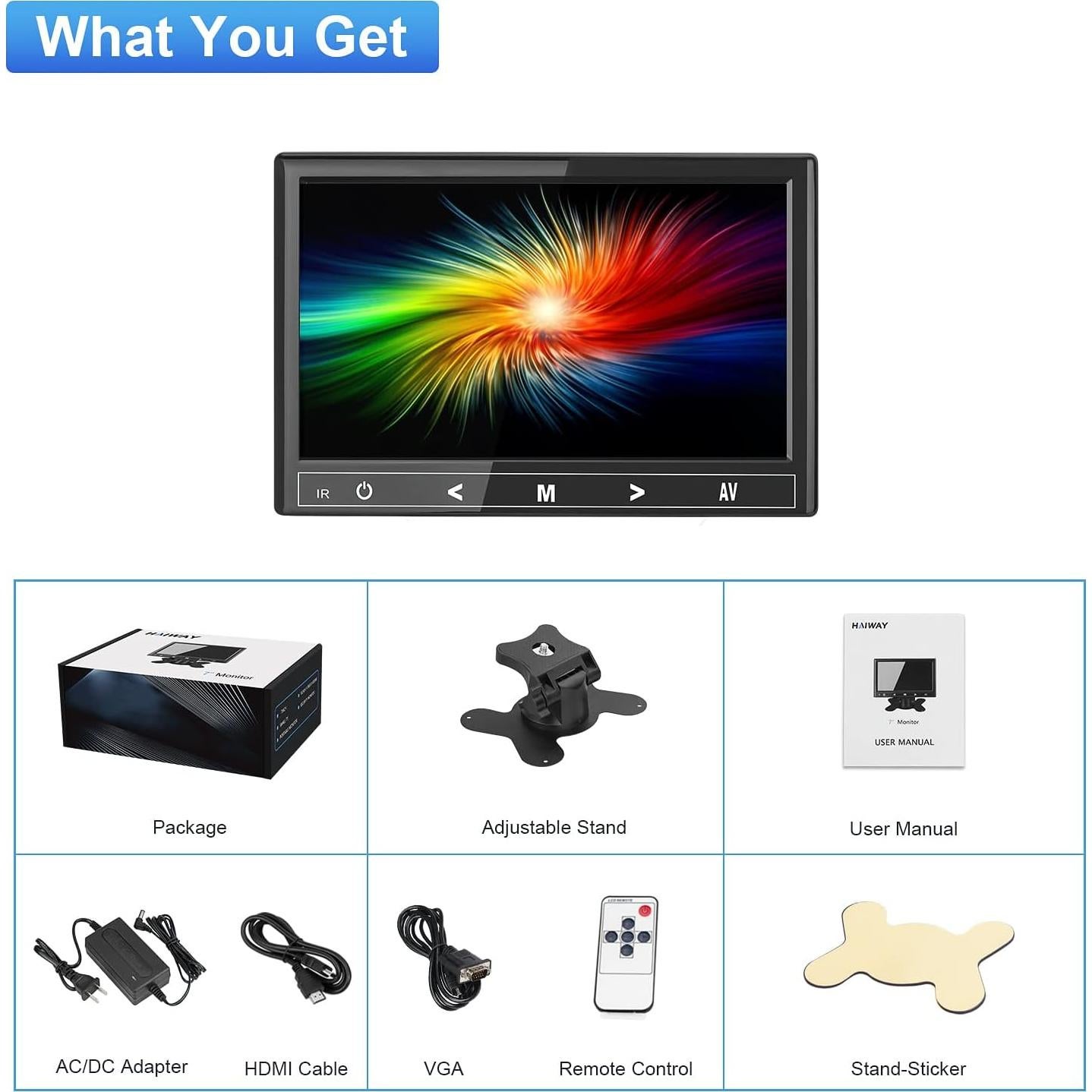 Monitor Mini 7" Haiway HDMI VGA AV 1024x600 IPS Portátil