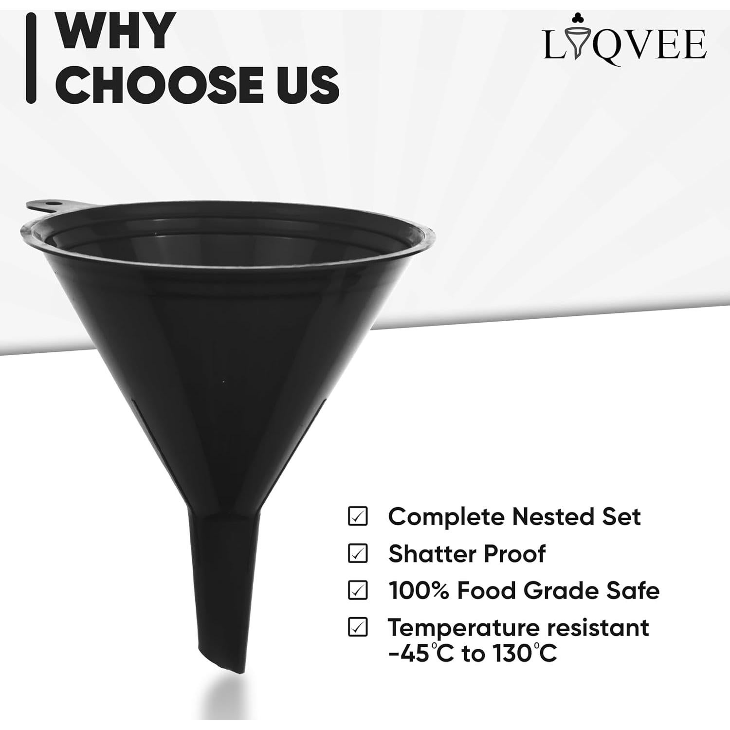 Set de 4 Embudos de Cocina LIQVEE - Plástico Ecológico Negro