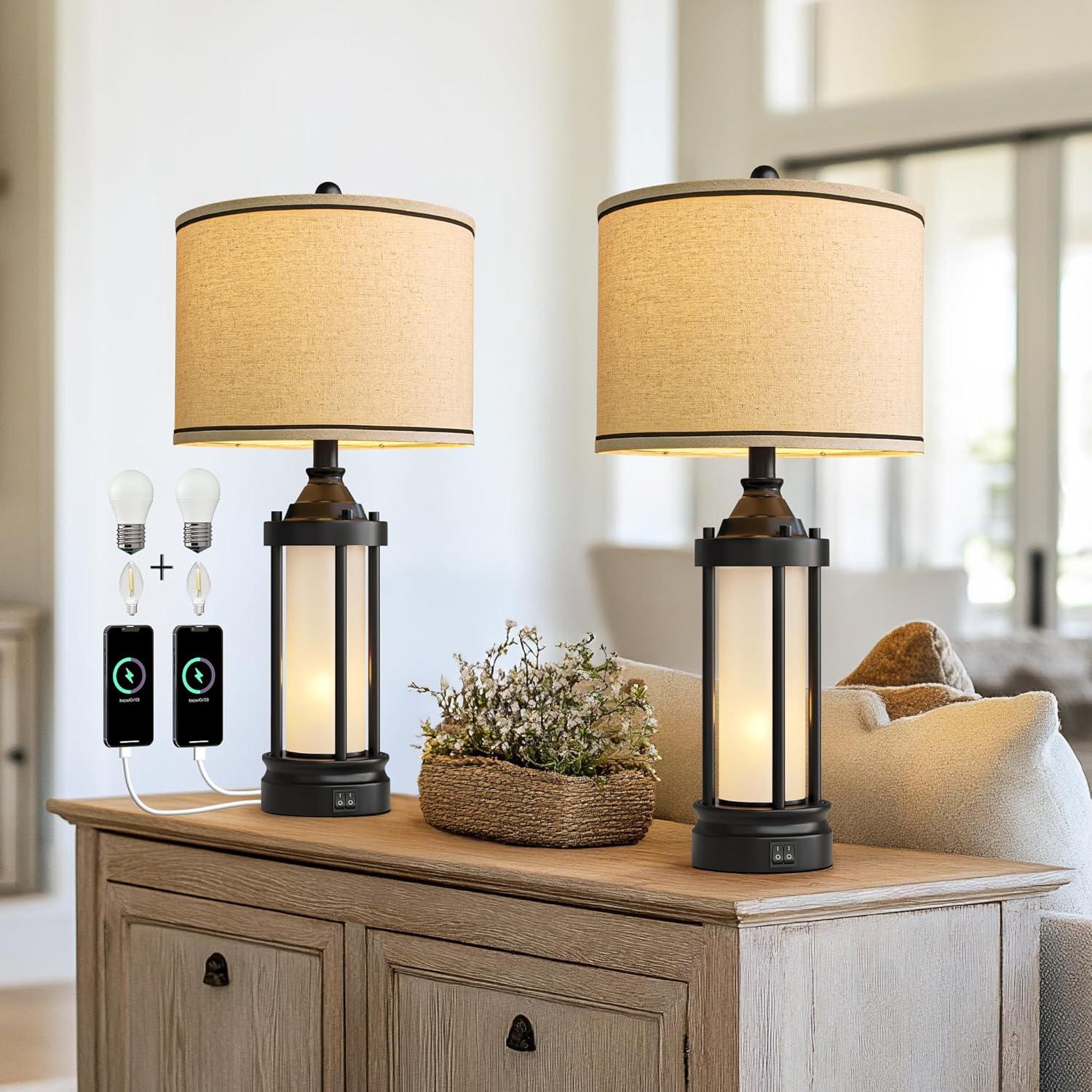 Juego de 2 Lámparas de Mesa G-SAFAVA 63.5 cm con USB Negra