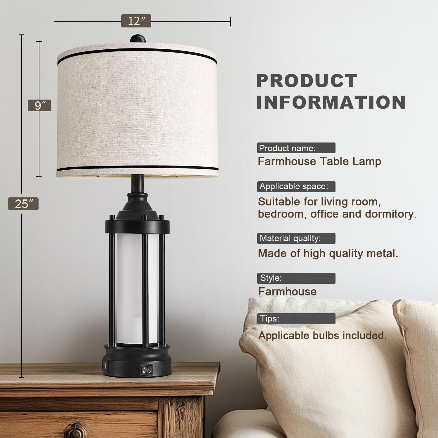 Juego de 2 Lámparas de Mesa G-SAFAVA 63.5 cm con USB Negra