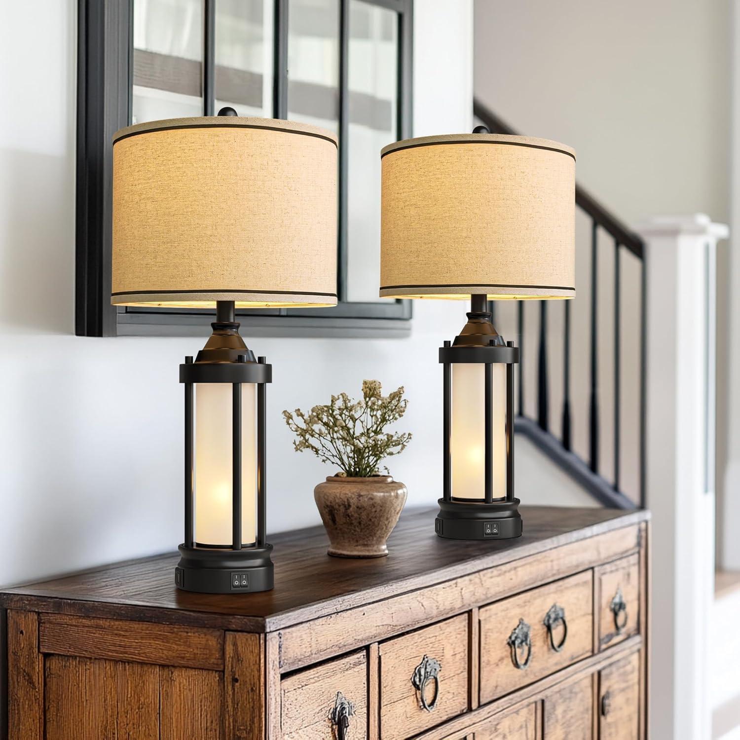 Juego de 2 Lámparas de Mesa G-SAFAVA 63.5 cm con USB Negra