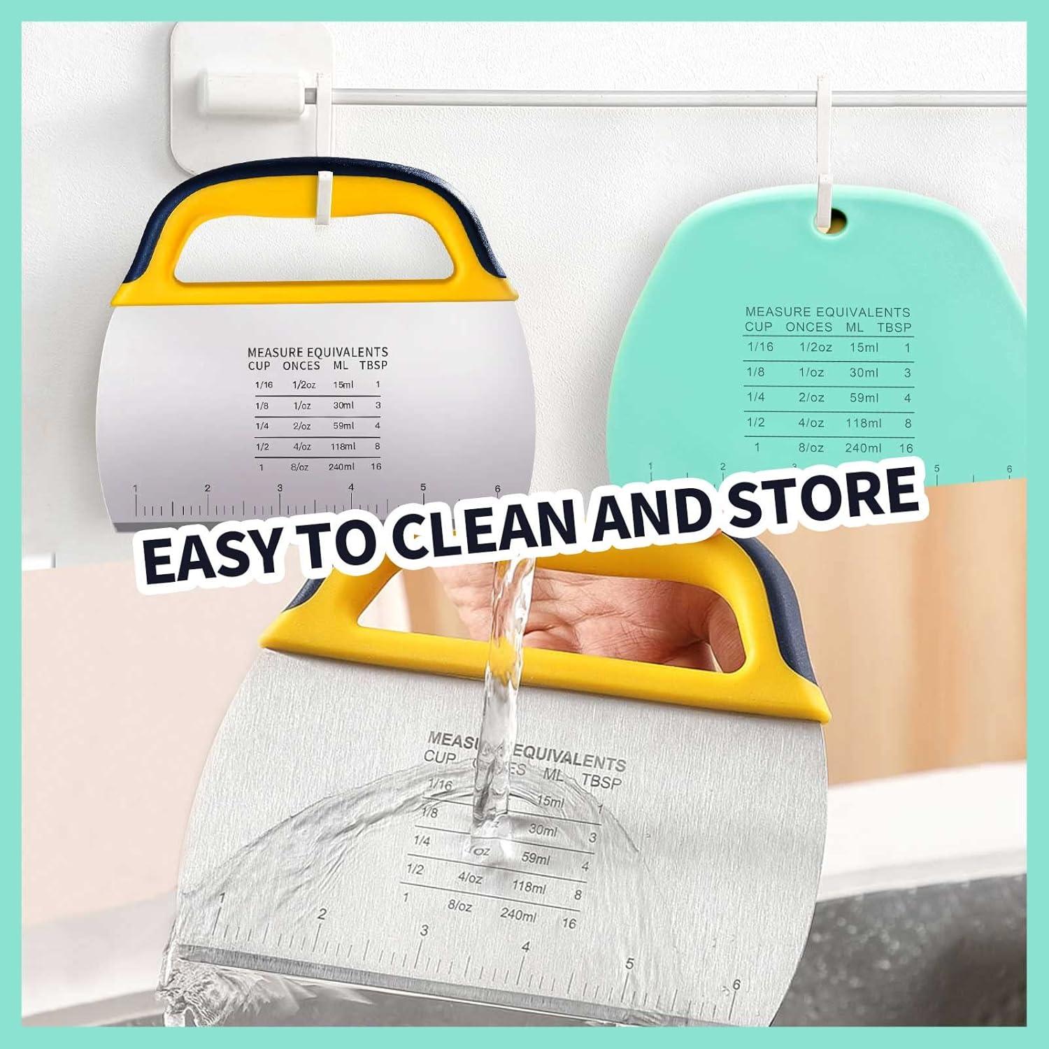 YGDZ Dough Scraper 2 PCS, Stainless Steel Bench Scraper With Grip, Plastic Dough Cutter with Measuring Scale, Multipurpose Pizza Cutter, Pastry Scraper, Bread Scraper for Baking, Dough, Cake