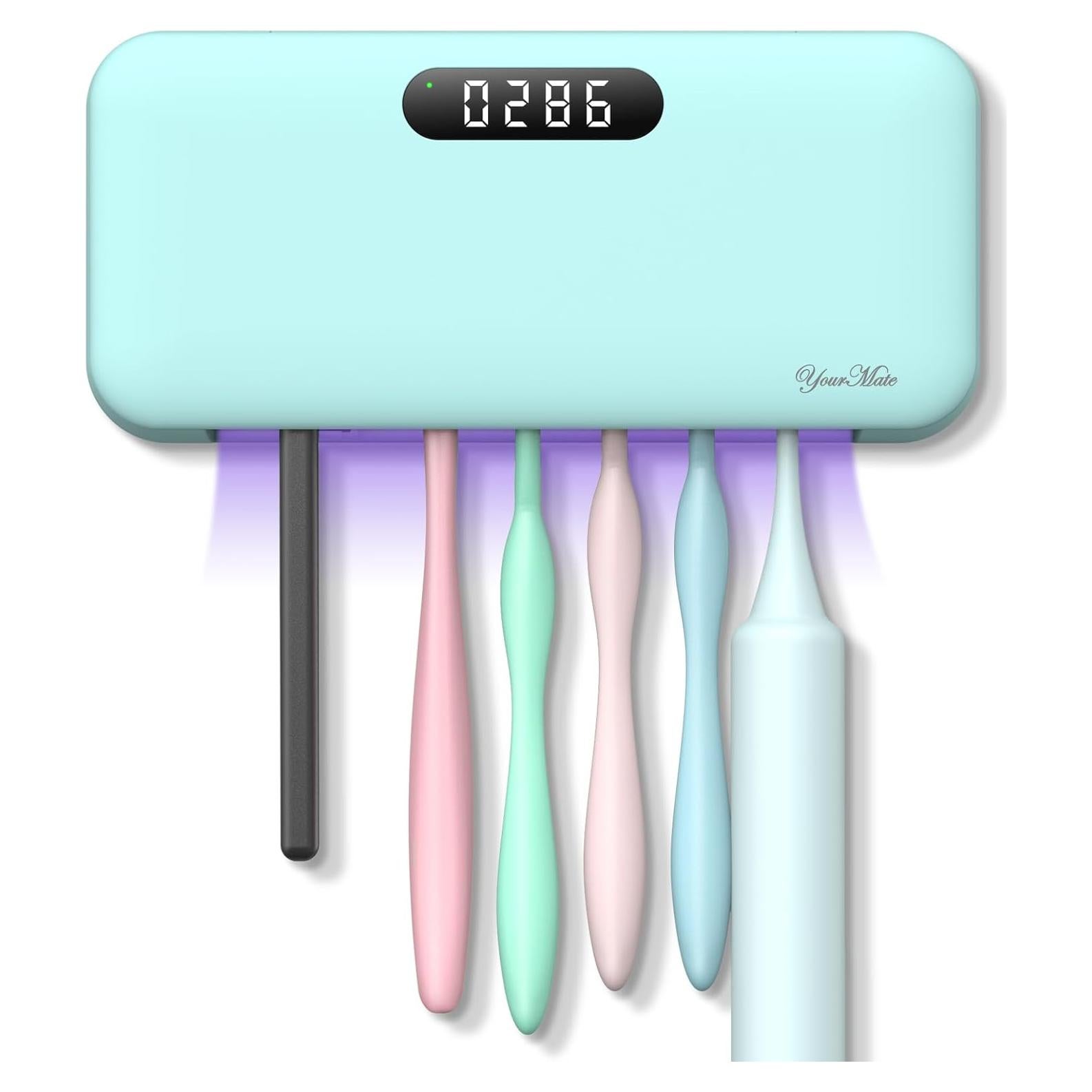 YourMate Toothbrush Holders for Bathrooms 4000mAh Rechargeable Wall Mounted Toothbrush 5-Minute Automatic Work Built-in Fan, No-Drill Installation, Blue