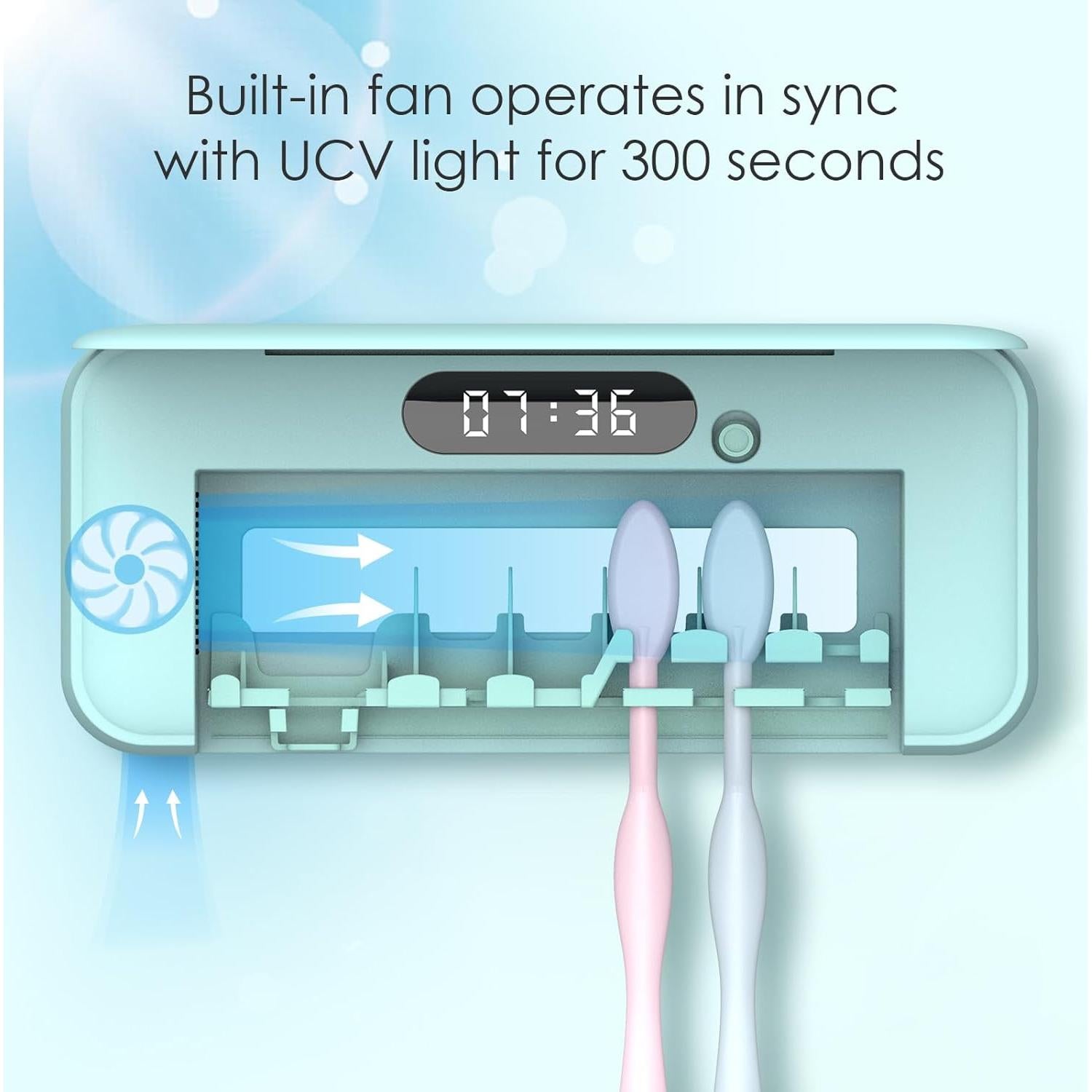 YourMate Toothbrush Holders for Bathrooms 4000mAh Rechargeable Wall Mounted Toothbrush 5-Minute Automatic Work Built-in Fan, No-Drill Installation, Blue