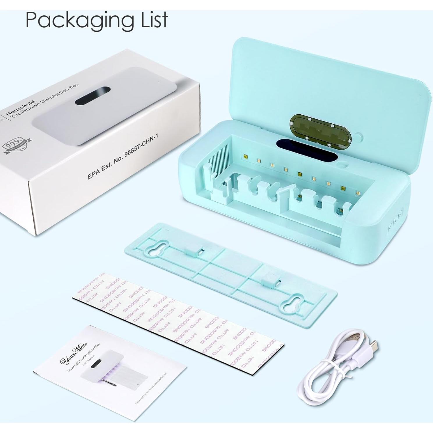 YourMate Toothbrush Holders for Bathrooms 4000mAh Rechargeable Wall Mounted Toothbrush 5-Minute Automatic Work Built-in Fan, No-Drill Installation, Blue