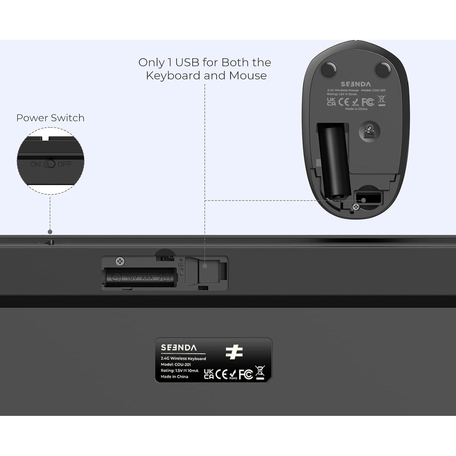 Combo Teclado y Ratón Inalámbrico Seenda USB Silencioso