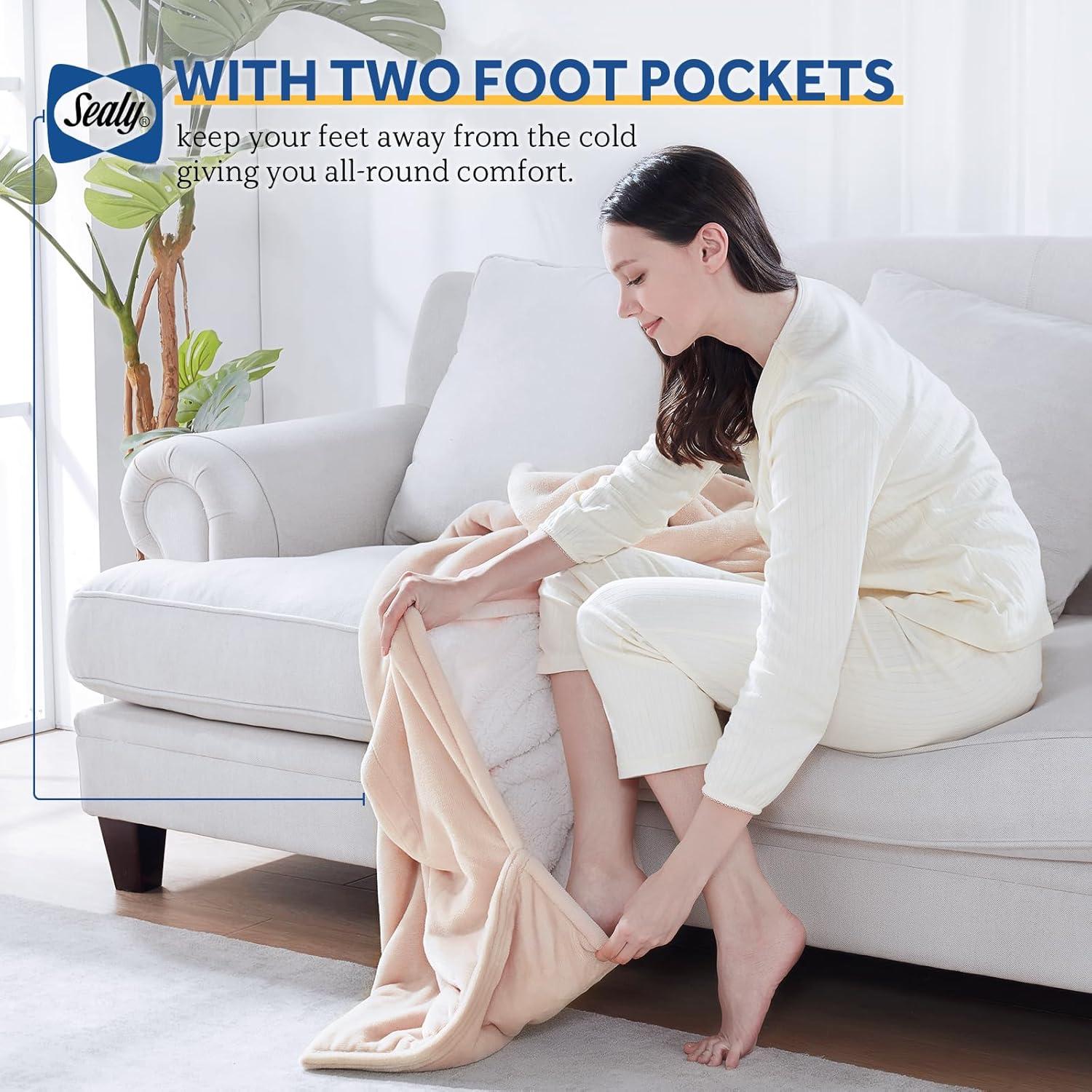 Manta Eléctrica Sealy con Bolsillo para Pies 127x157 cm Beige