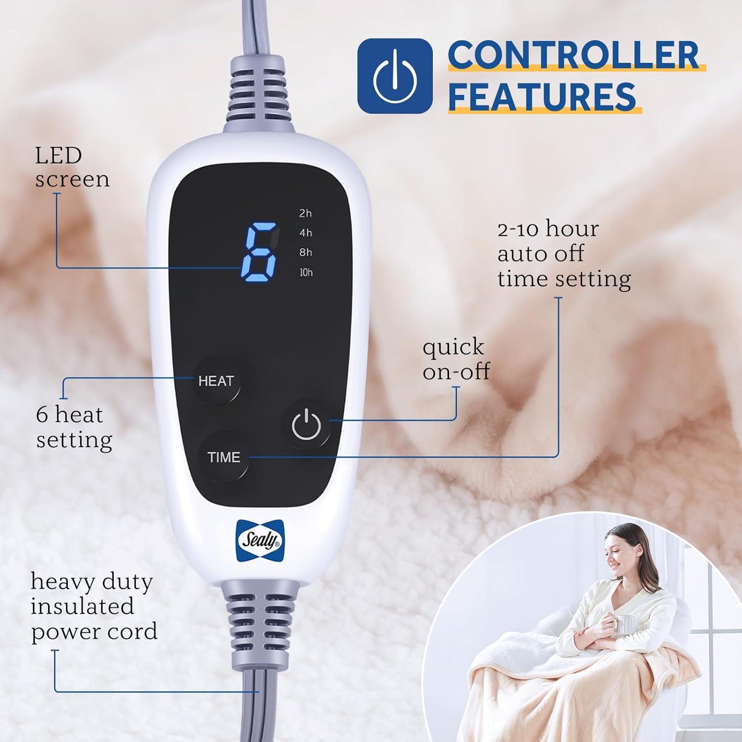 Manta Eléctrica Sealy con Bolsillo para Pies 127x157 cm Beige