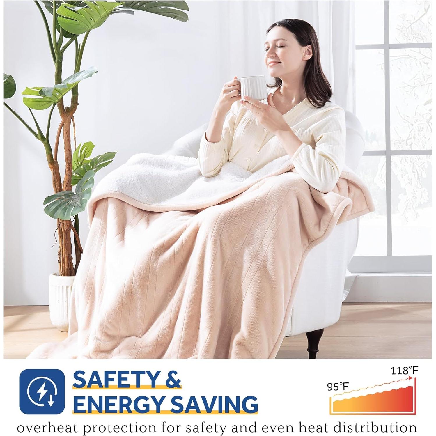 Manta Eléctrica Sealy con Bolsillo para Pies 127x157 cm Beige