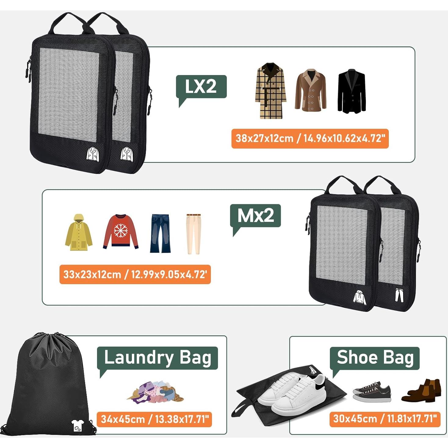 Juego de 6 Cubos de Compresión Samfolk para Viajes - Negro