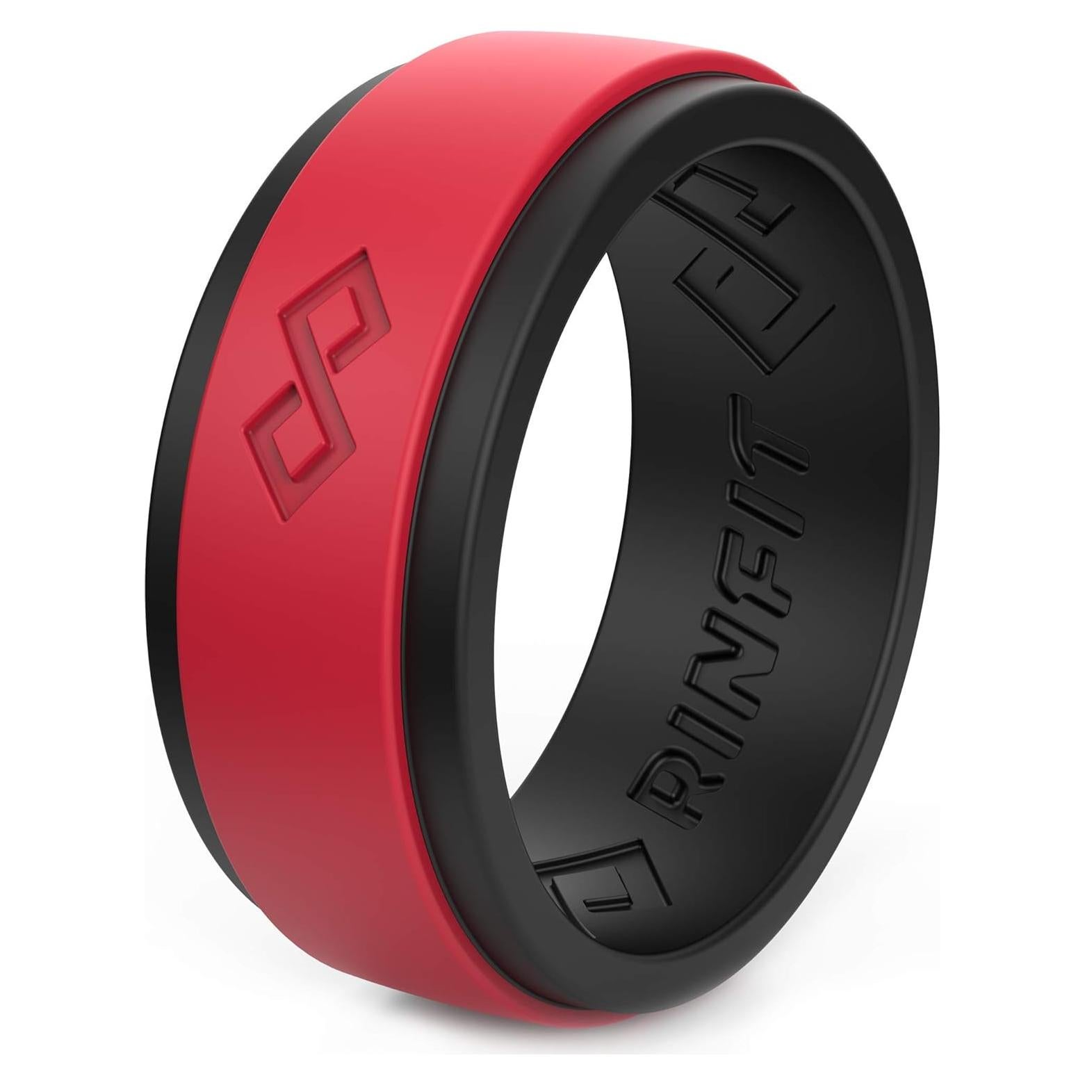 Anillo de Silicona Rinfit para Hombres 9mm Negro y Rojo