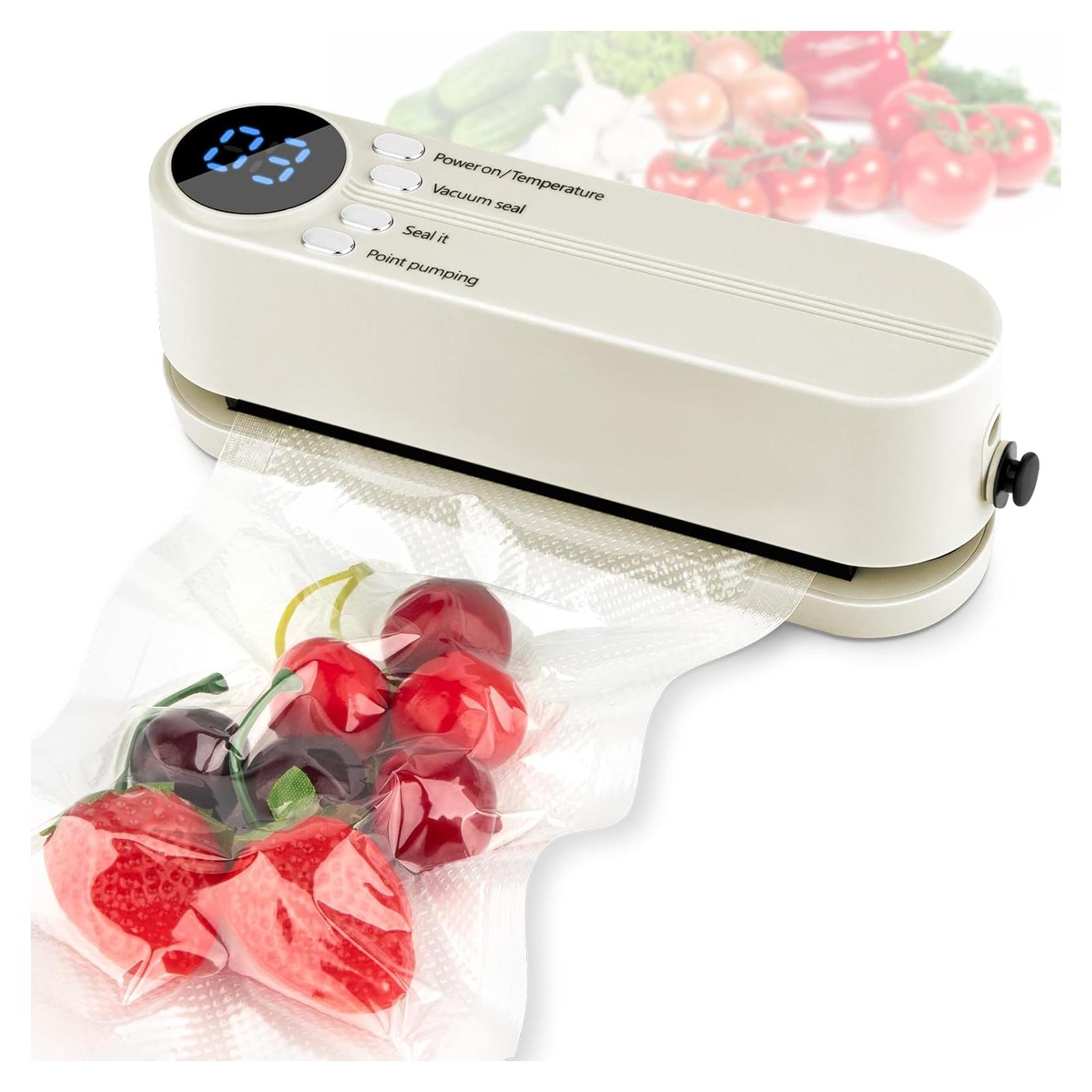 Mini Vacuum Sealer for Food, 3 in 1 Cordless Rechargeable Food Sealer for Dry/Moist Food Storage with 4 Snack Bags, Heat Sealer for Chip Bags, Inflation Pump for Balls/Swim Ring - Beige