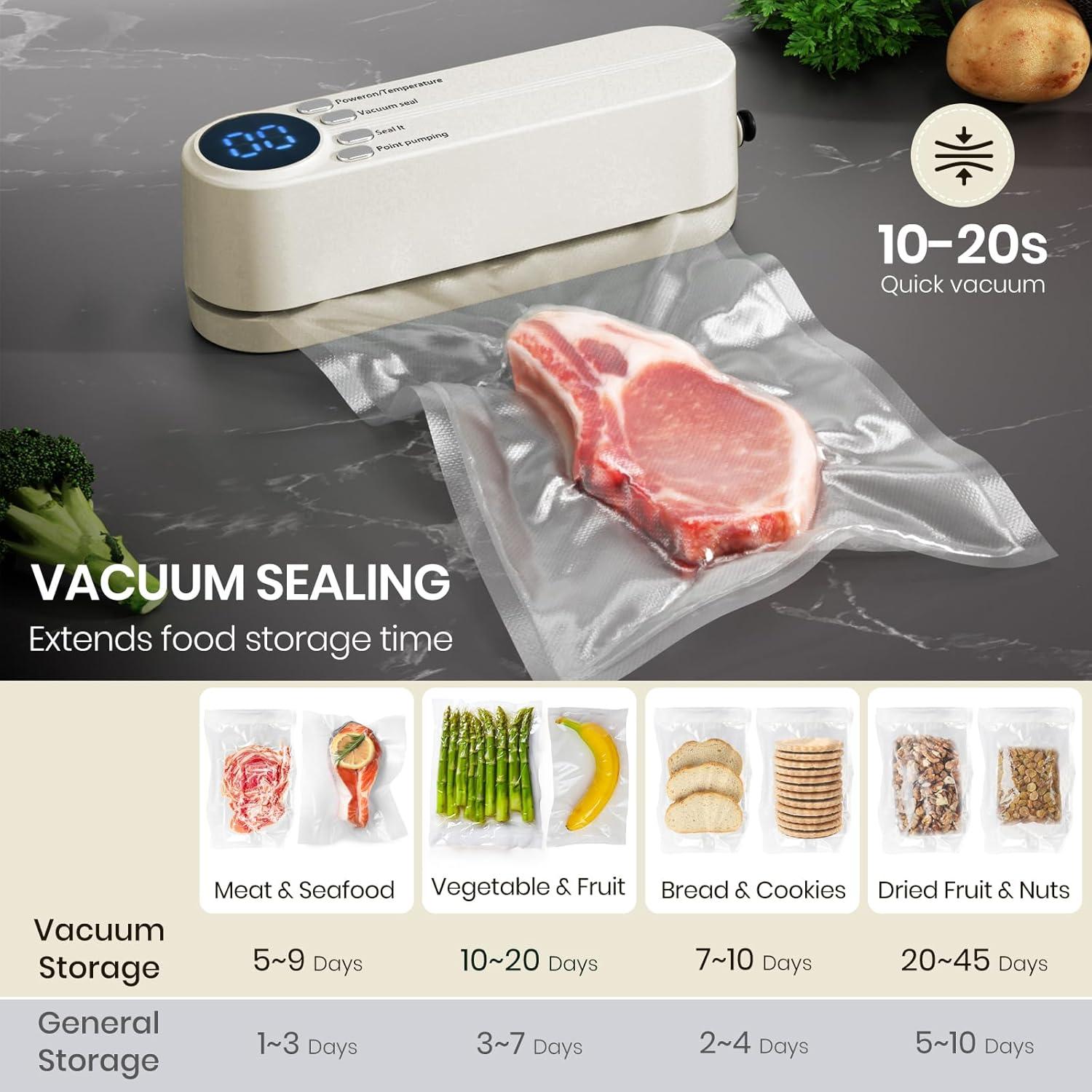 Mini Vacuum Sealer for Food, 3 in 1 Cordless Rechargeable Food Sealer for Dry/Moist Food Storage with 4 Snack Bags, Heat Sealer for Chip Bags, Inflation Pump for Balls/Swim Ring - Beige