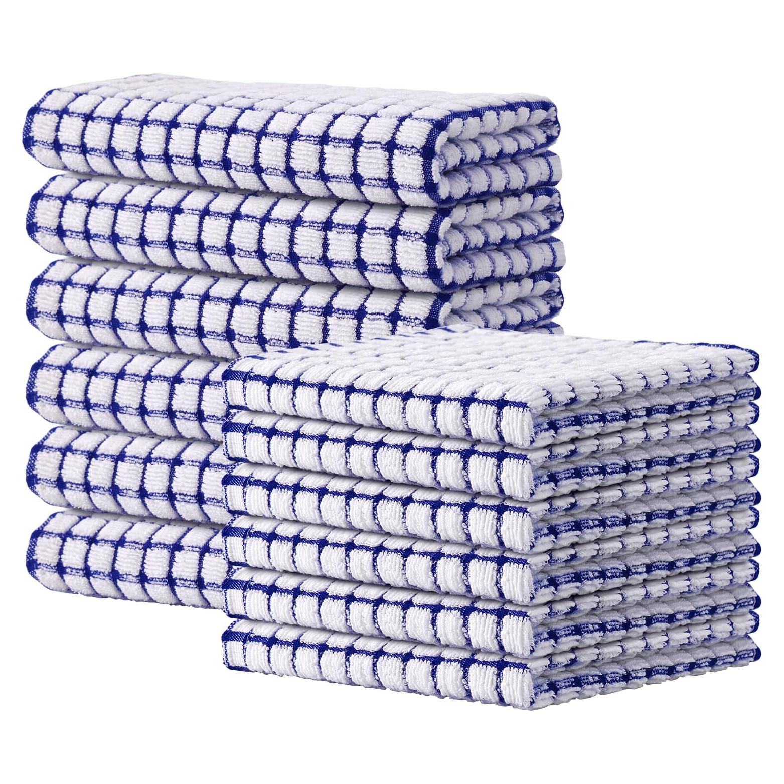 Kitinjoy Juego de 12 Toallas de Cocina de Algodón Azul 40x63 cm