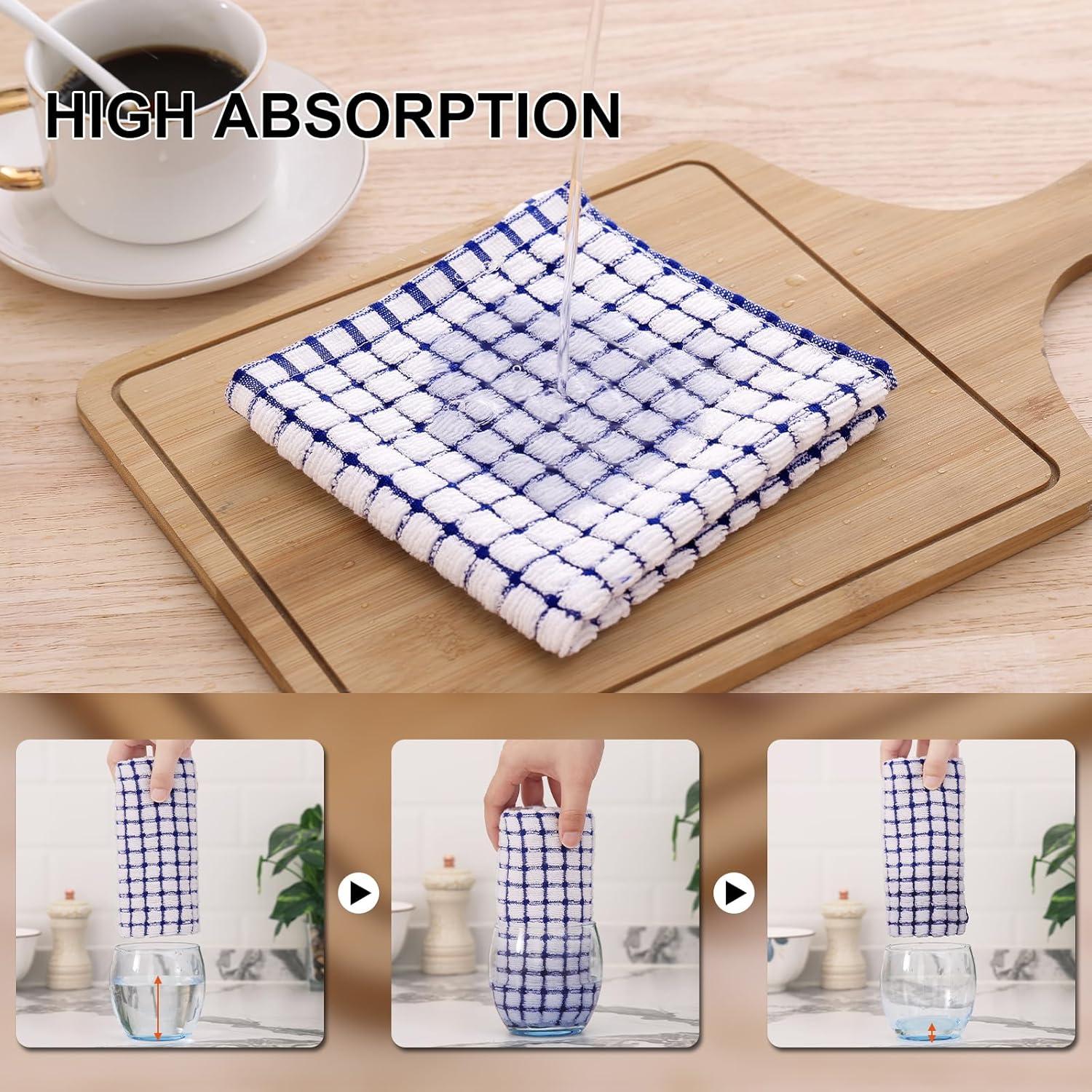 Kitinjoy Juego de 12 Toallas de Cocina de Algodón Azul 40x63 cm