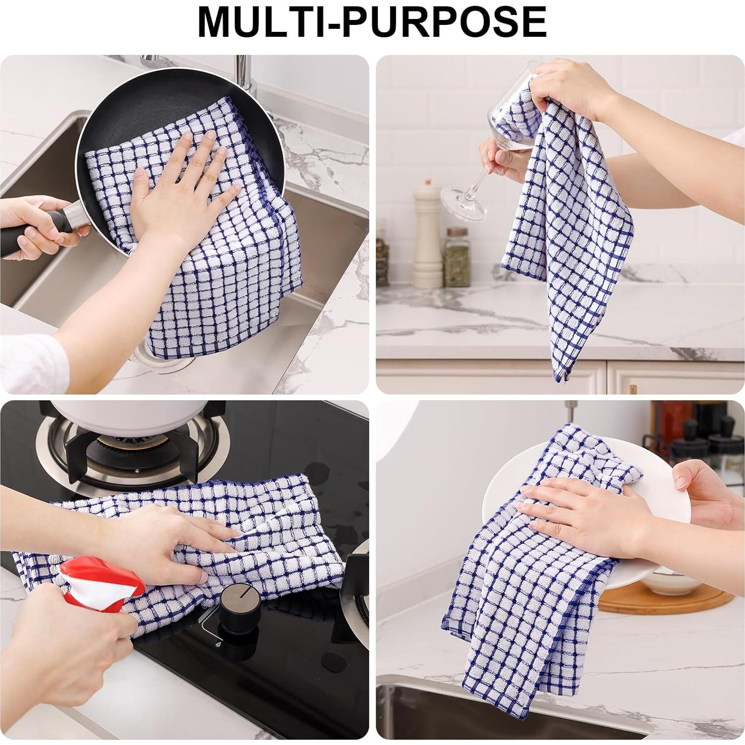 Kitinjoy Juego de 12 Toallas de Cocina de Algodón Azul 40x63 cm