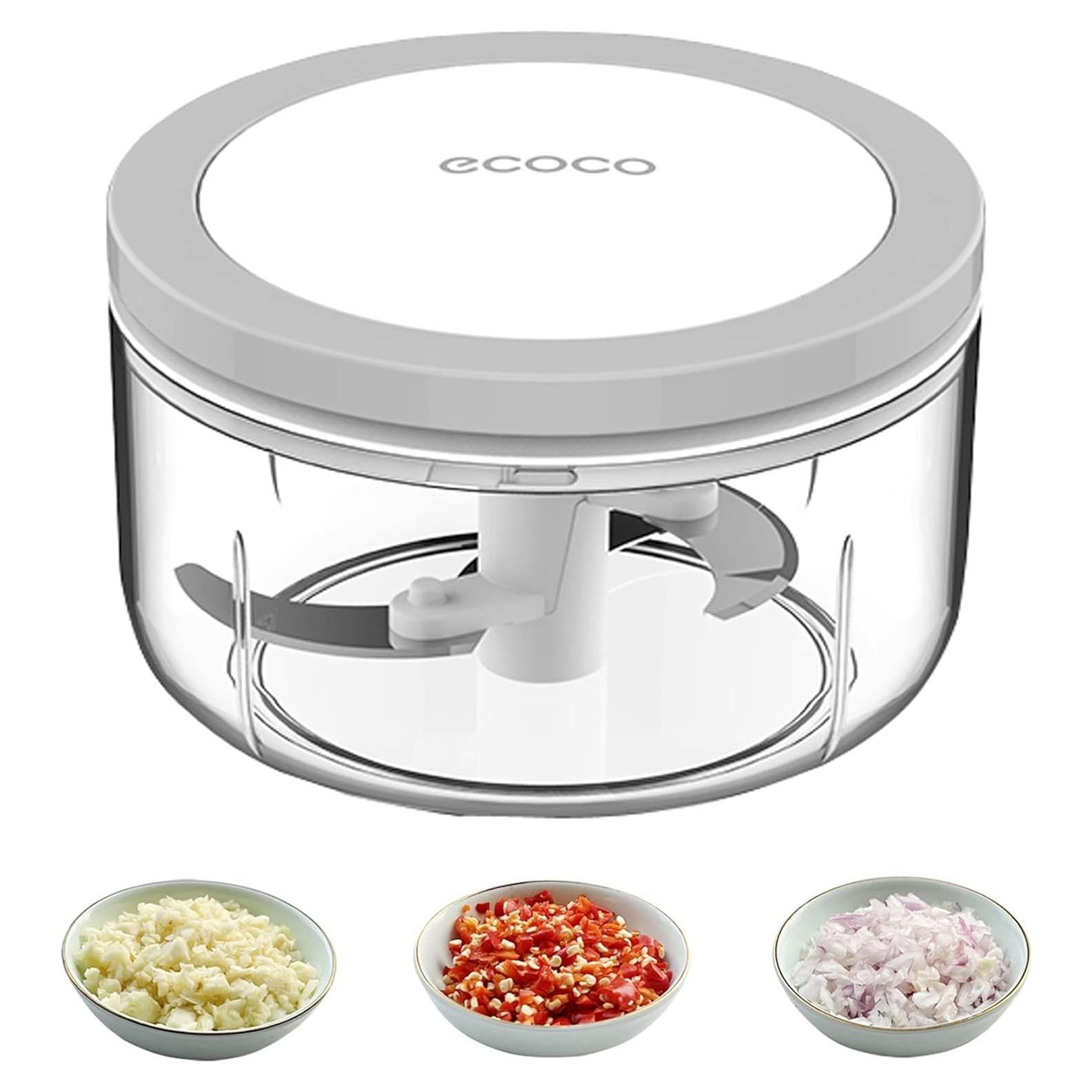 Manual Food Chopper Vegetable Chopper, ZWCEGND 550ML Garlic Mincer Hand Pull String Onion Cutter with Big Pull Ring for Veggies, Meat, Ginger, Peppers, Fruits, Nuts, Herbs, etc