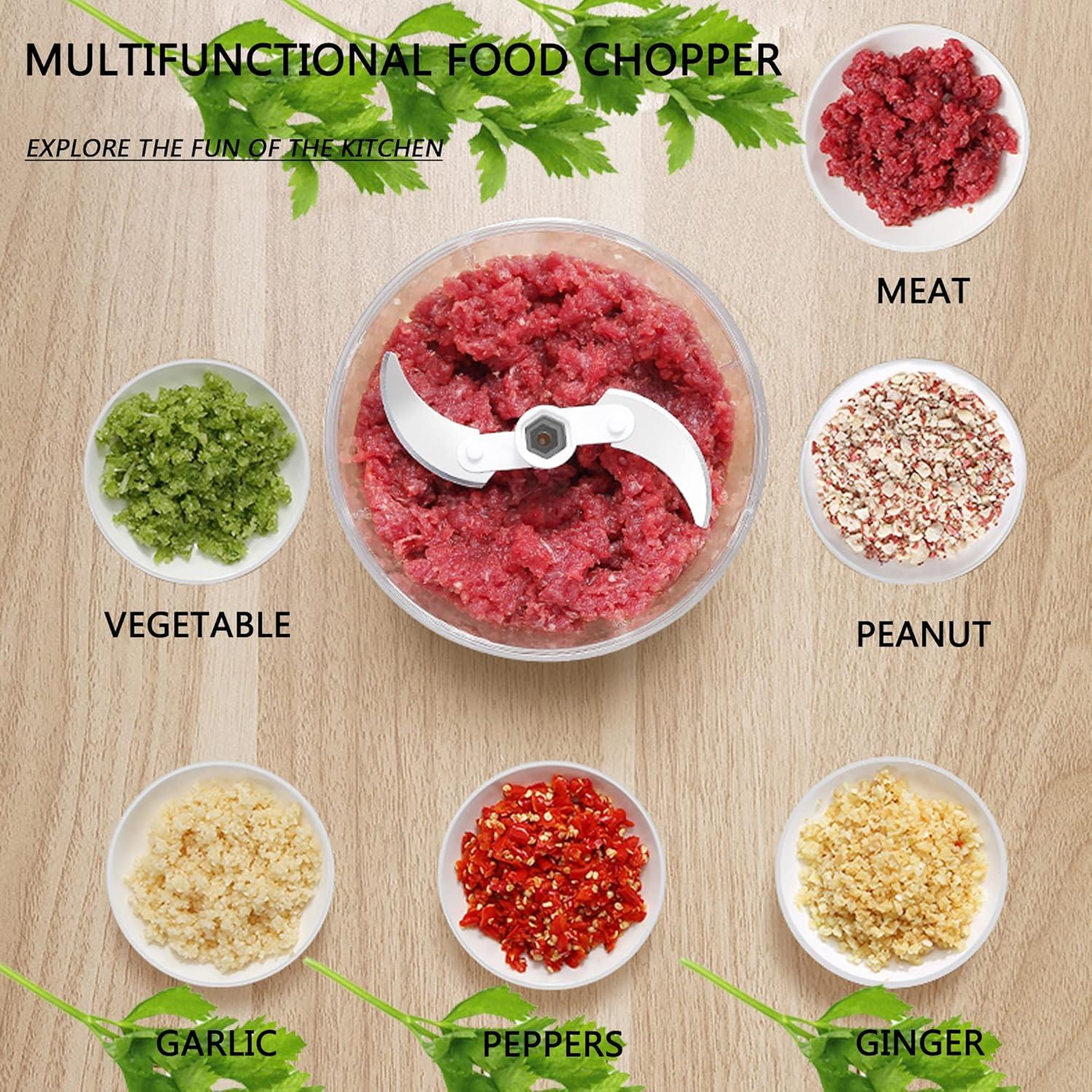 Manual Food Chopper Vegetable Chopper, ZWCEGND 550ML Garlic Mincer Hand Pull String Onion Cutter with Big Pull Ring for Veggies, Meat, Ginger, Peppers, Fruits, Nuts, Herbs, etc