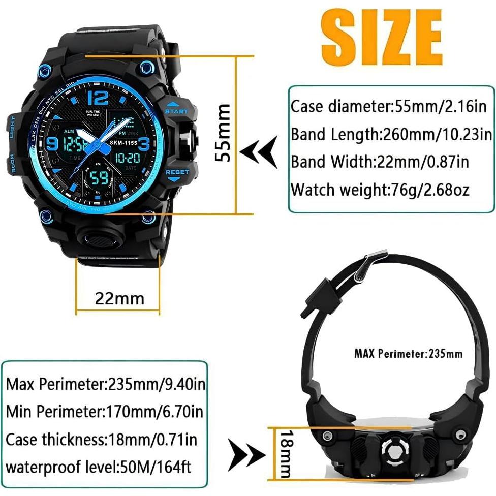 Reloj Deportivo Analógico LYMFHCH Doble Esfera Azul