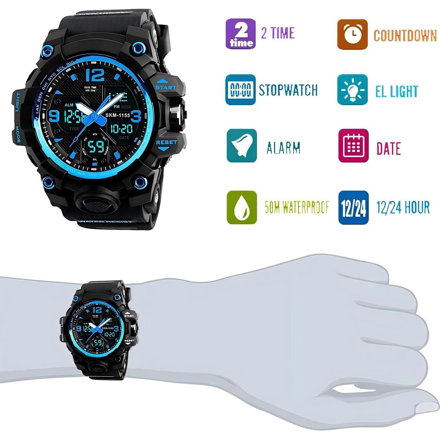 Reloj Deportivo Analógico LYMFHCH Doble Esfera Azul