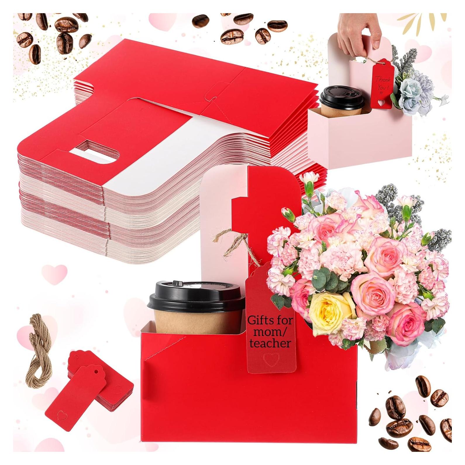 20 Pack 2 Cup Drink Carrier with Handle Kraft Paperboard Coffee Cup Holder Bulk for Hot Cold Drinks, Restaurant Food Service Delivery for Birthday Party Gift Decor