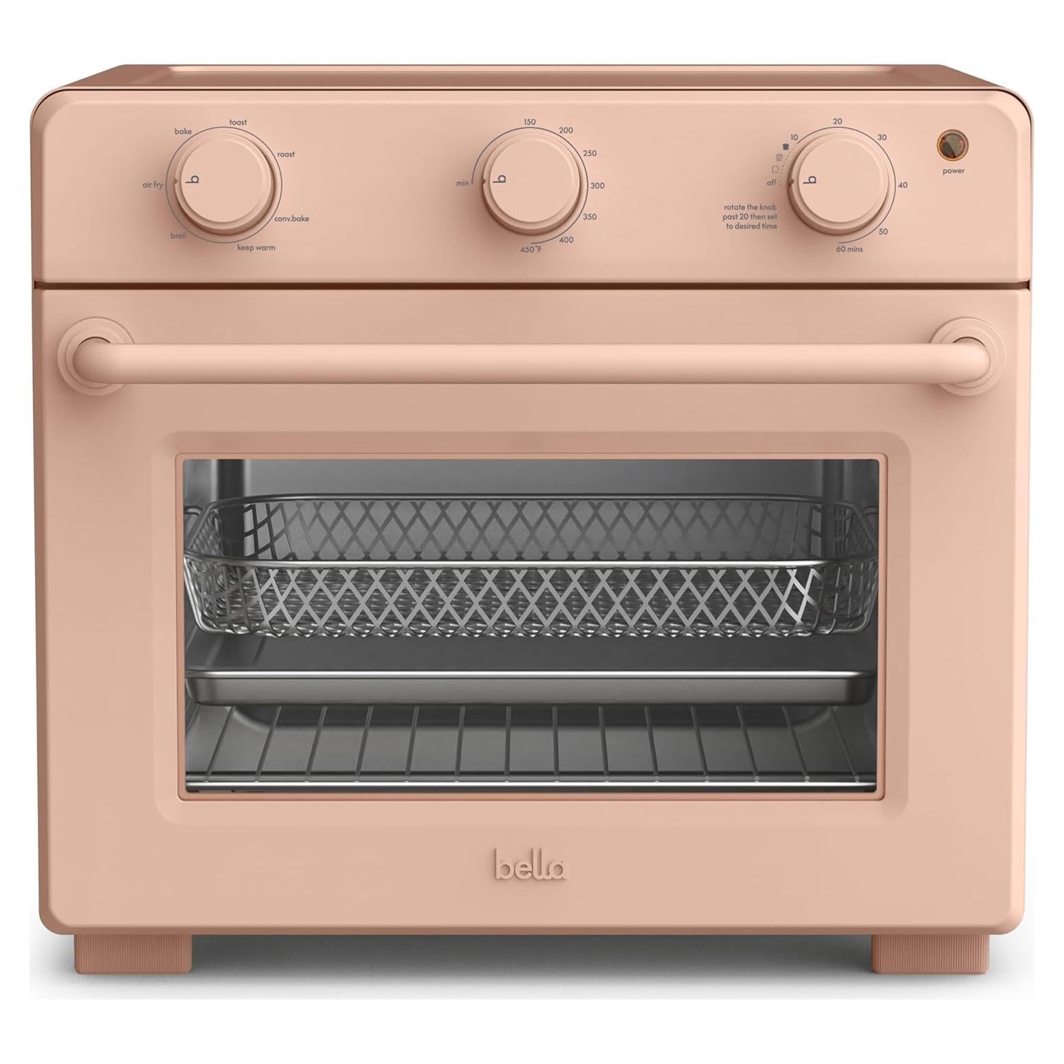 bella Air Fry Toaster Oven, 7 Preset Cooking Options, Dishwasher-Safe EverGood Coated Trays Included, 60-Minute Auto Shutoff w Audible Timer, Power Indicator Light, 1700 Watt, Blossom
