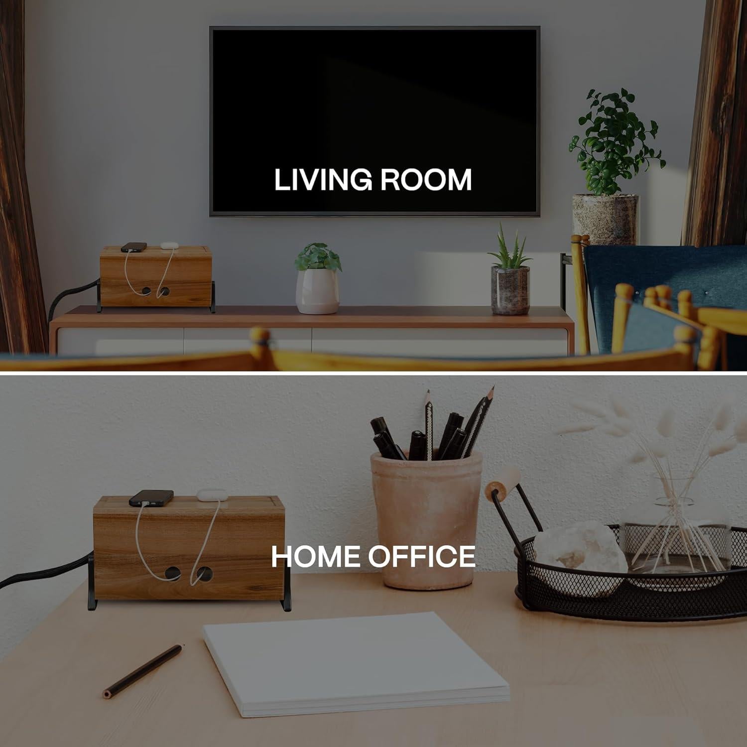 Caja de Gestión de Cables Extra Grande COREMINDED - Madera Acacia