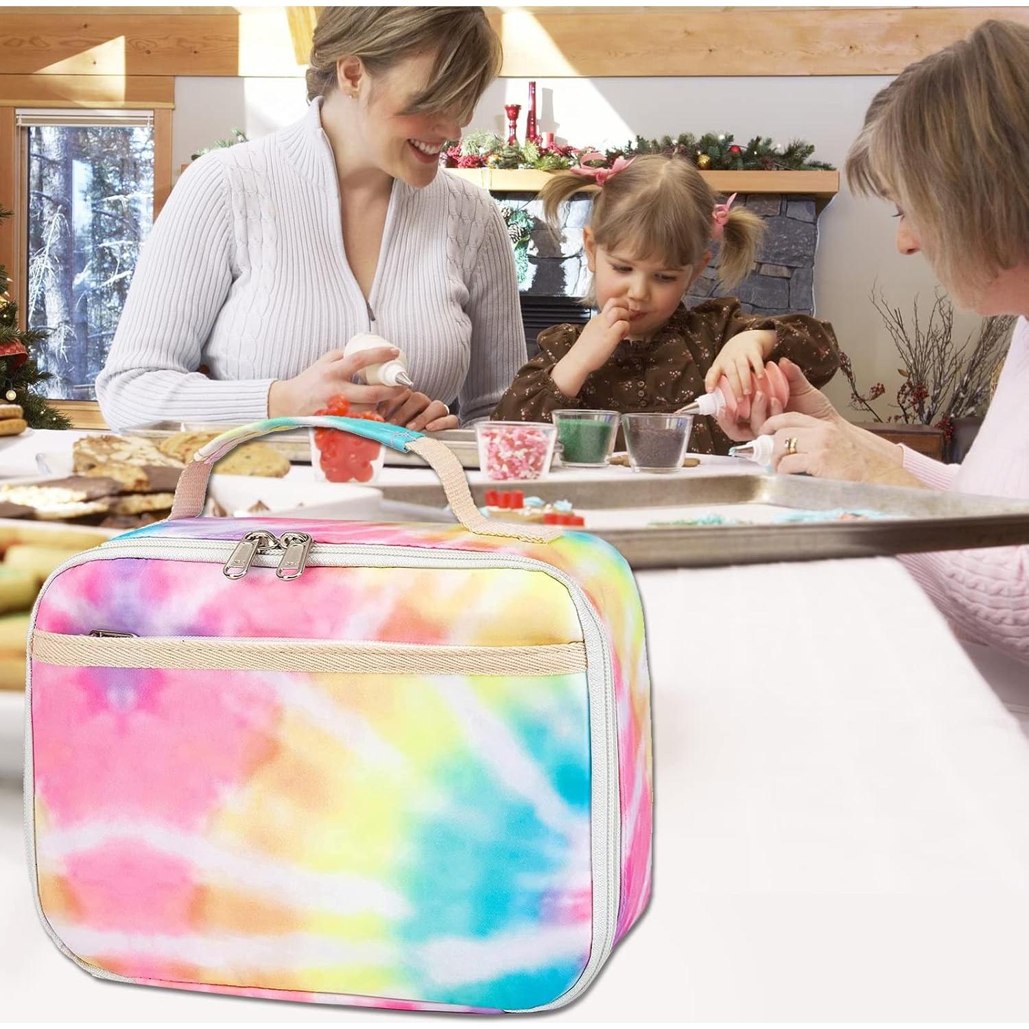 Kids Lunch Box Boys Girls Insulated Lunch Cooler Bag Reusable Lunch Tote Kit for School Travel (094 Tie Dye)