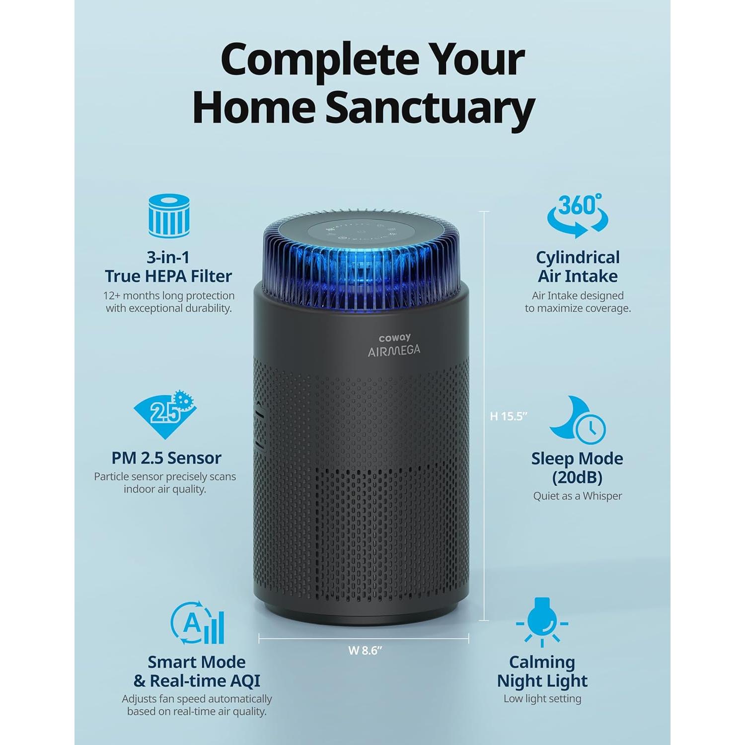 Purificador de aire Coway Airmega 100 HEPA 75 m² Negro