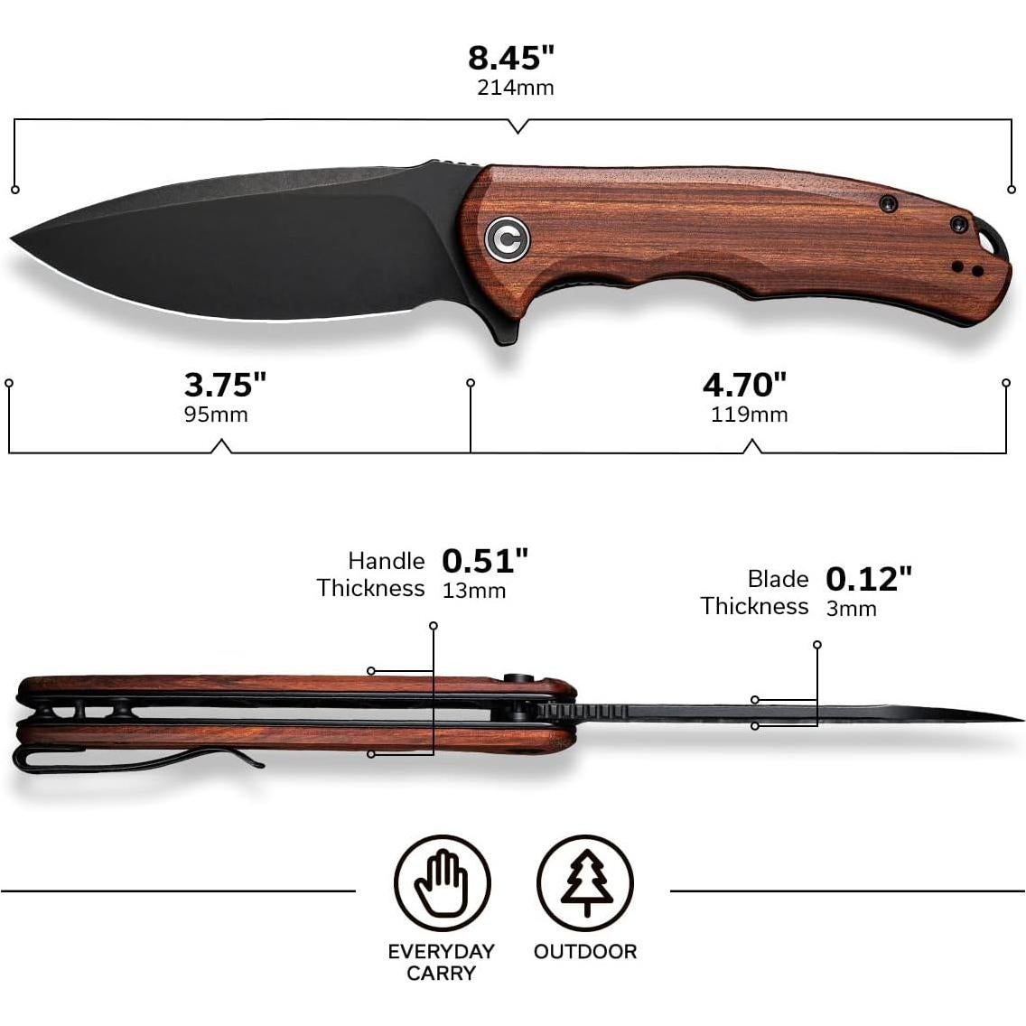 Cuchillo Plegable CIVIVI C803H Hoja Negra 9.53 cm Madera