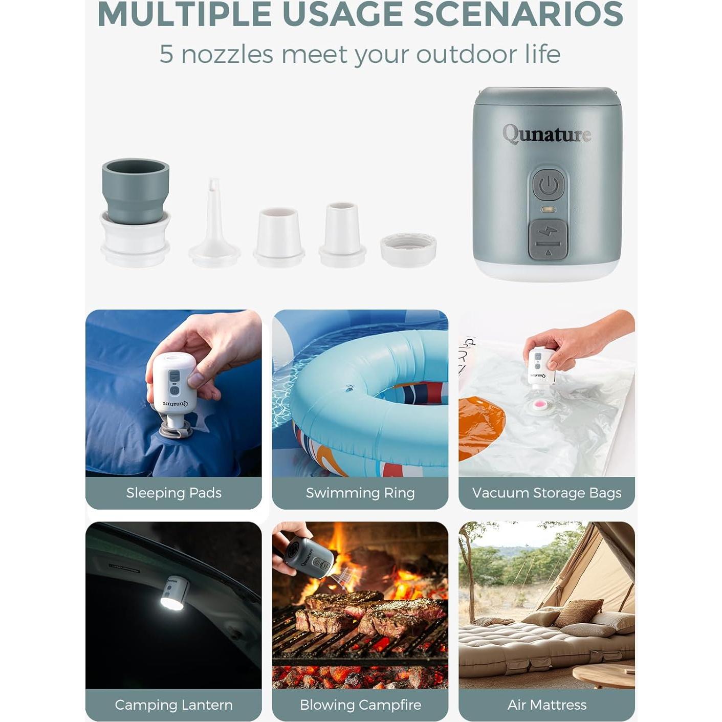 Bomba de Aire Portátil QUNATURE Recargable 1600mAh con Linterna