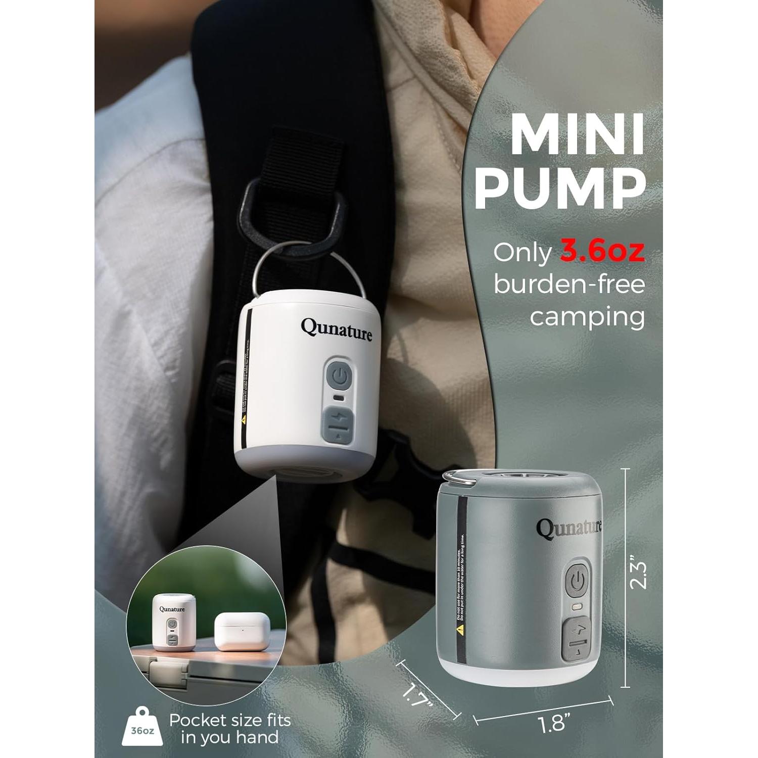 Bomba de Aire Portátil QUNATURE Recargable 1600mAh con Linterna