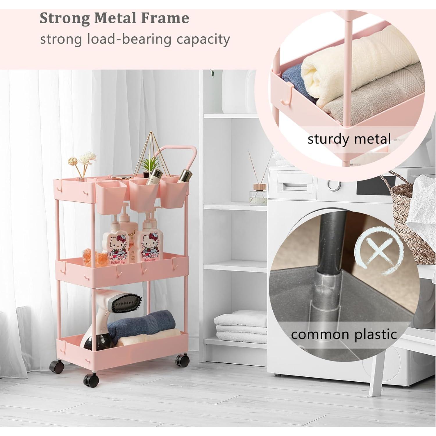 Carro de Almacenamiento Estrecho danpinera Rosa 3 Niveles