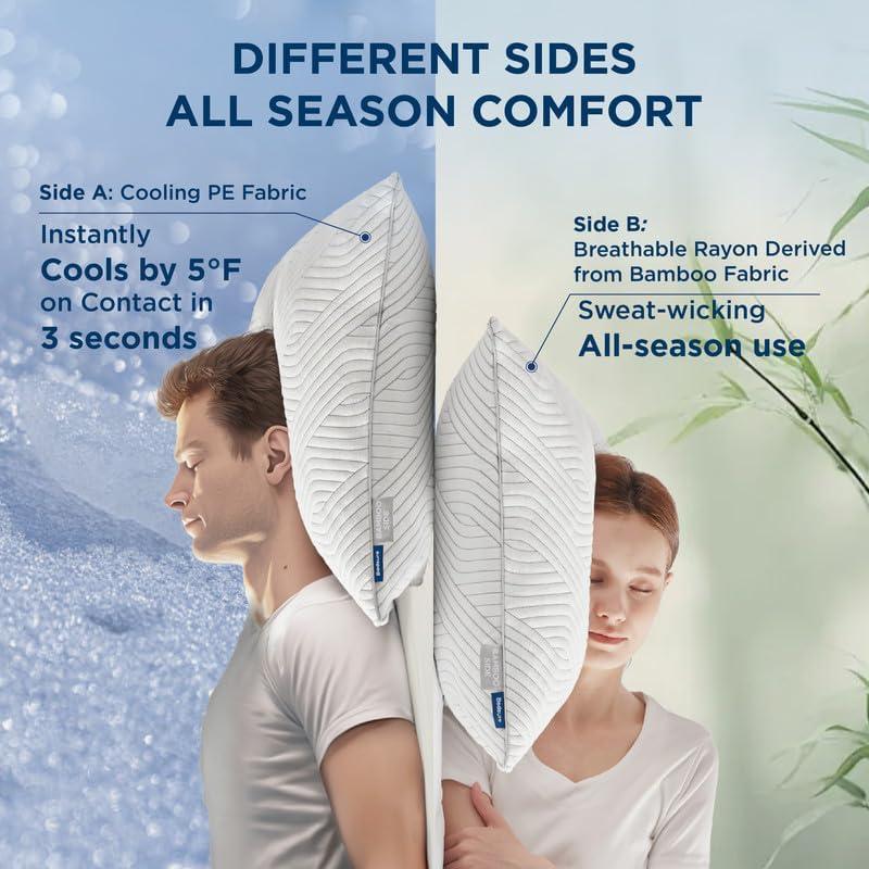 Bedsure Memory Foam Pillows Queen Size, Set of 2, Adjustable Firm Bed Pillows for Sleeping, Cooling Dual-Sided Design, Rayon Derived from Bamboo Pillowcases for Side, Back, Stomach Hot Sleepers